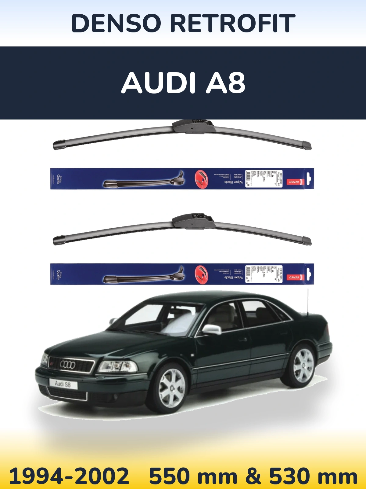 Sada předních stěračů Denso Retrofit 550 a 530 mm pro Audi A8 1994-2002