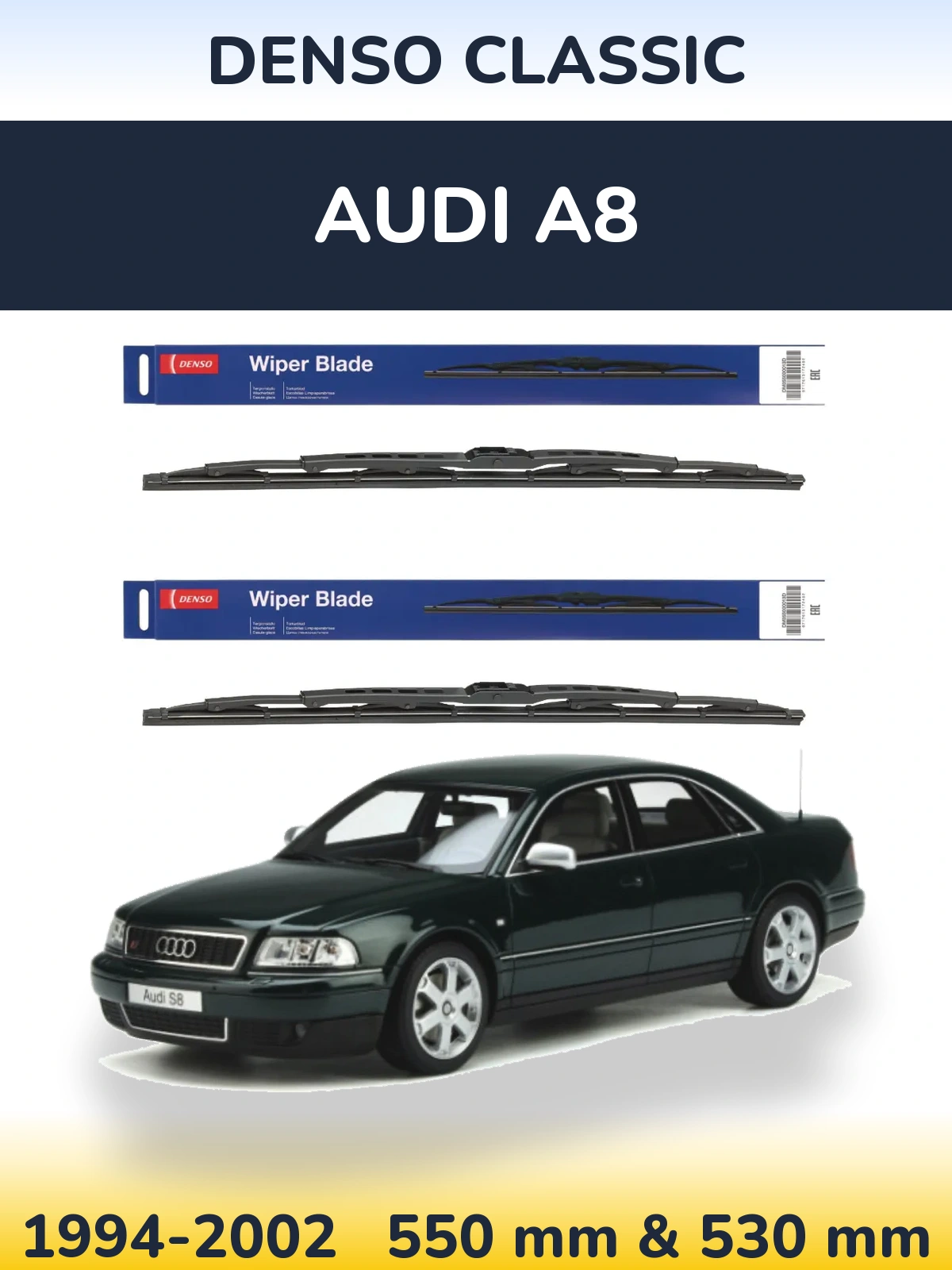 Sada předních stěračů Denso Classic 550 a 530 mm pro Audi A8 1994-2002