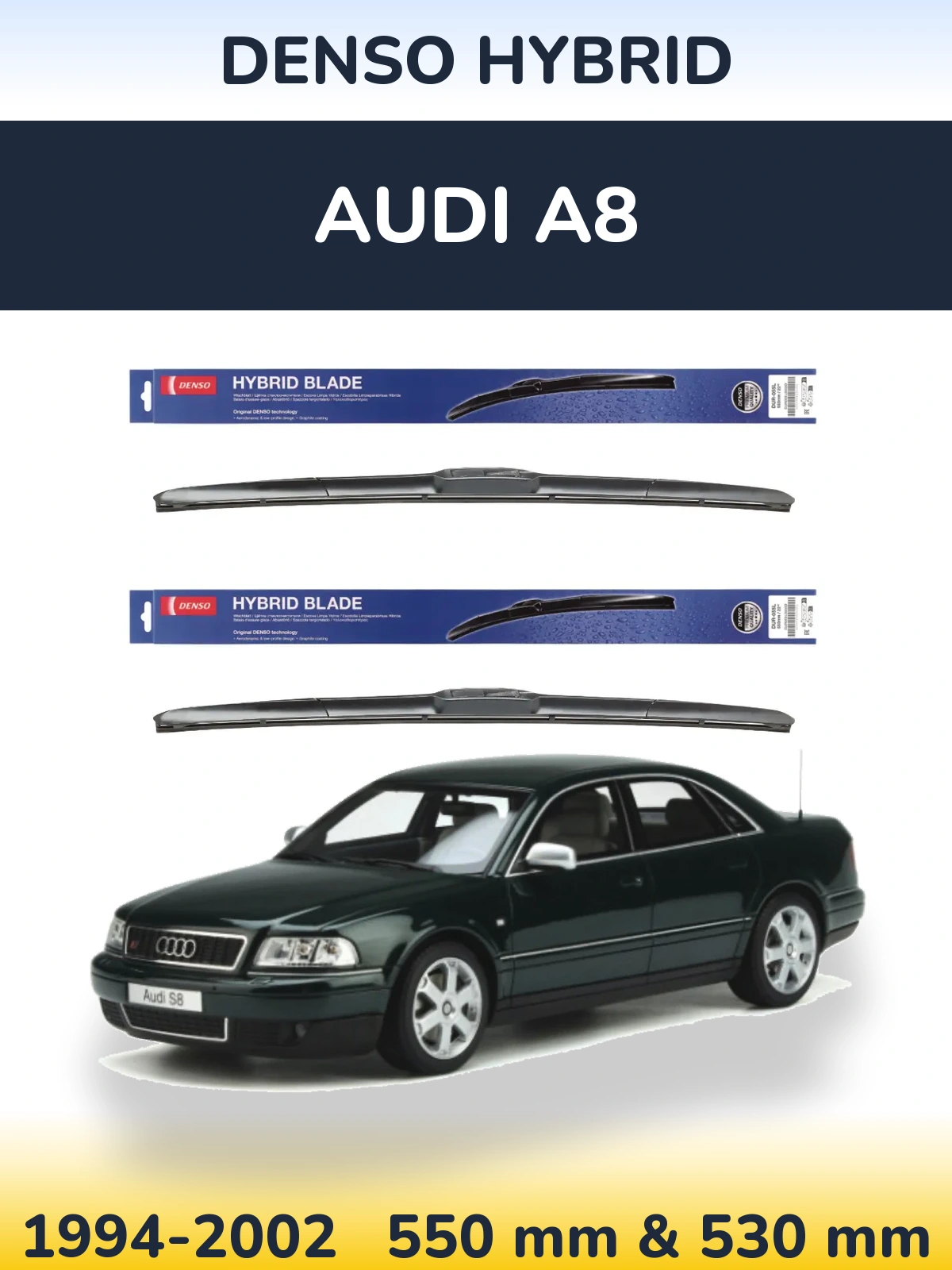 Sada předních stěračů Denso Hybrid 550 a 530 mm pro Audi A8 1994-2002
