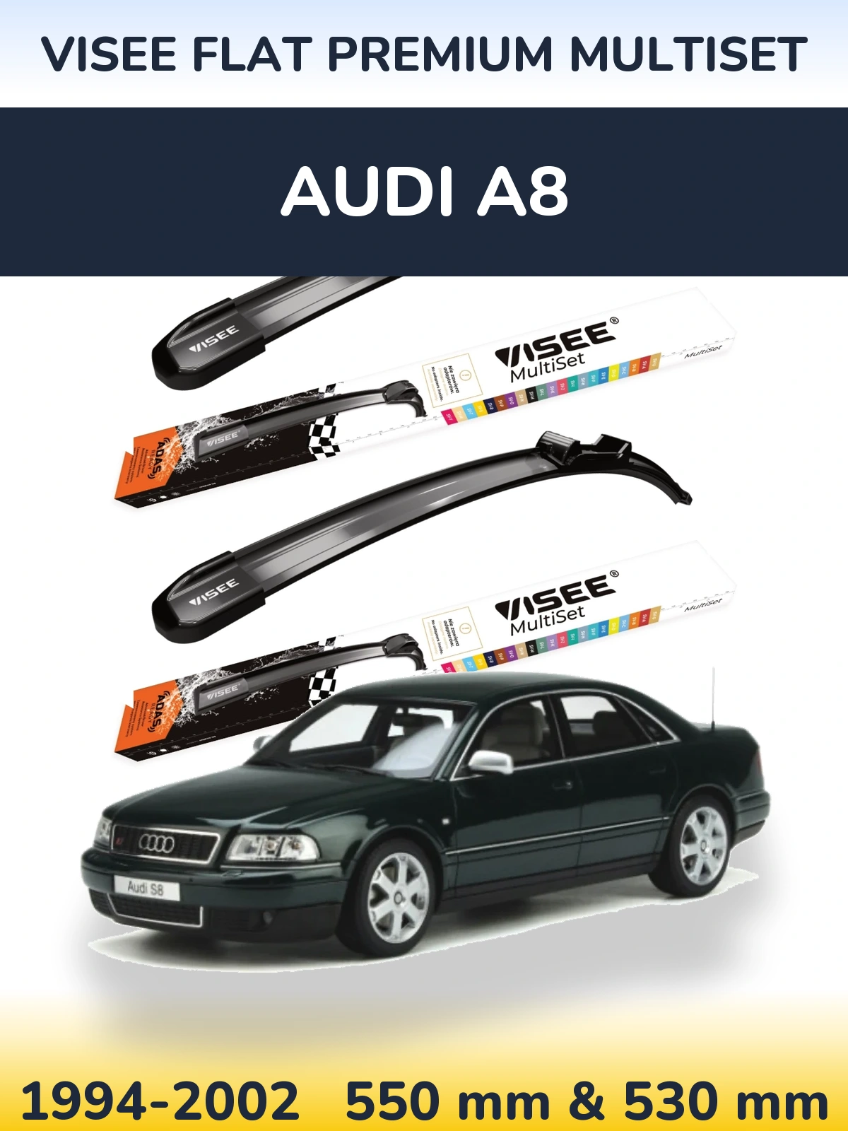 Sada předních stěračů VISEE FLAT PREMIUM MultiSet 550 a 530 mm pro Audi A8 1994-2002