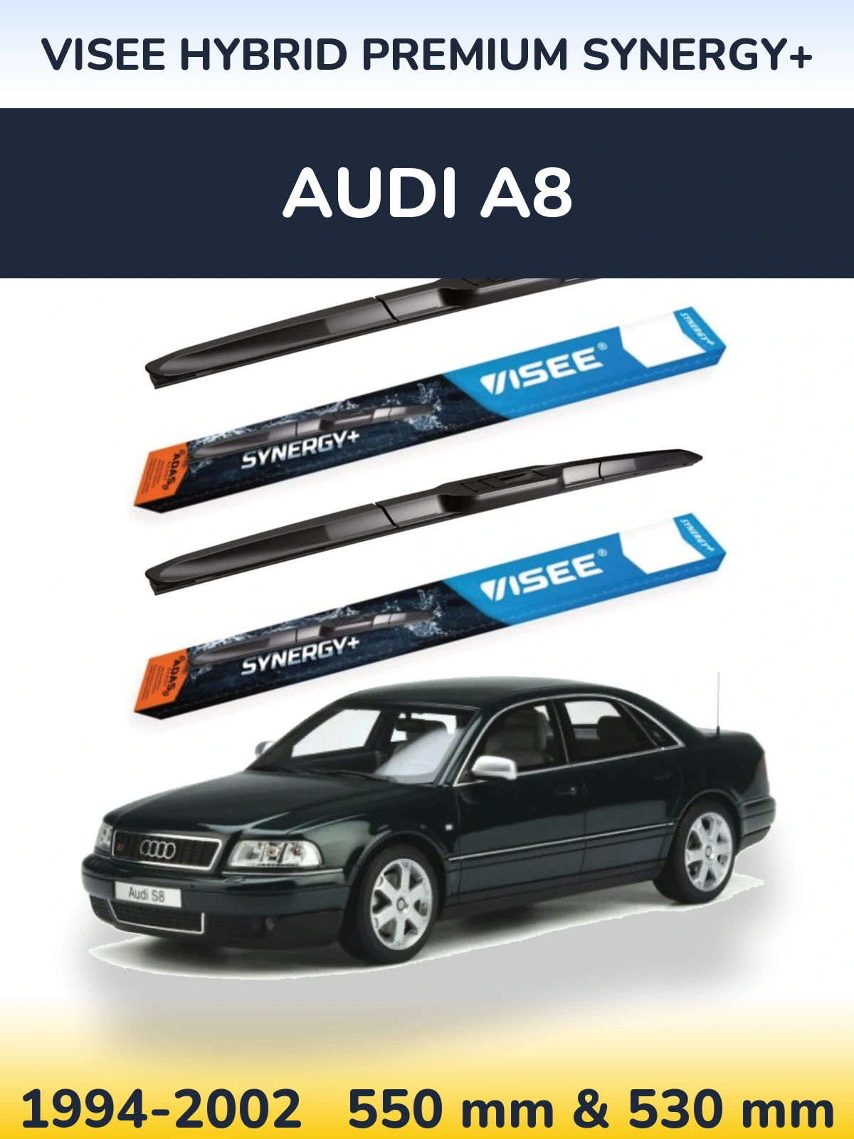 Sada předních stěračů VISEE HYBRID PREMIUM SYNERGY+ 550 a 530 mm pro Audi A8 1994-2002