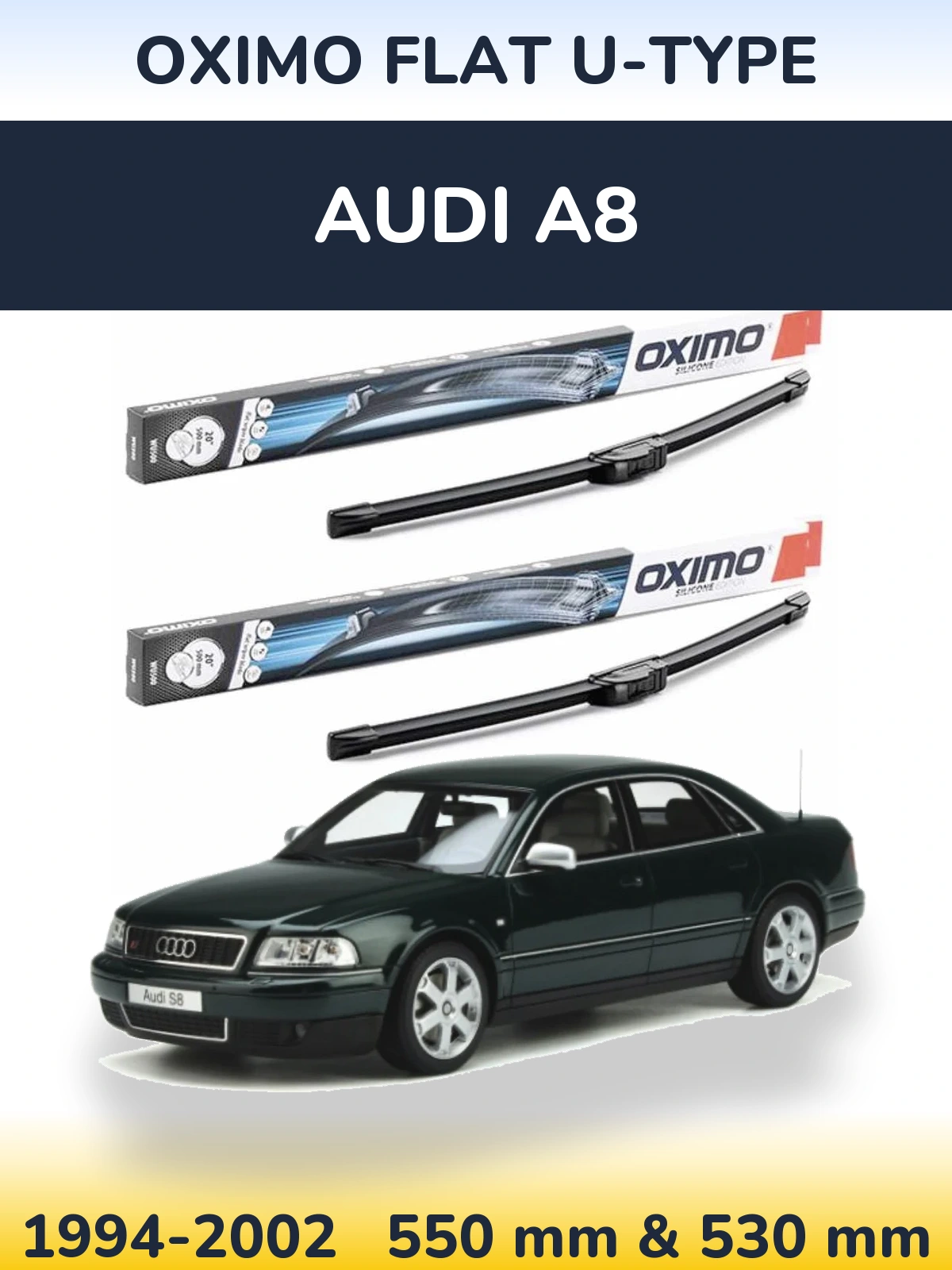 Sada předních stěračů Oximo Flat U-type 550 a 530 mm pro Audi A8 1994-2002