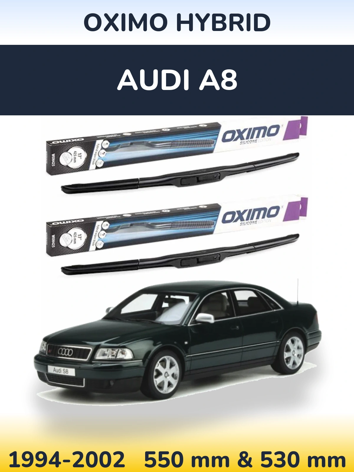 Sada předních stěračů Oximo Hybrid 550 a 530 mm pro Audi A8 1994-2002
