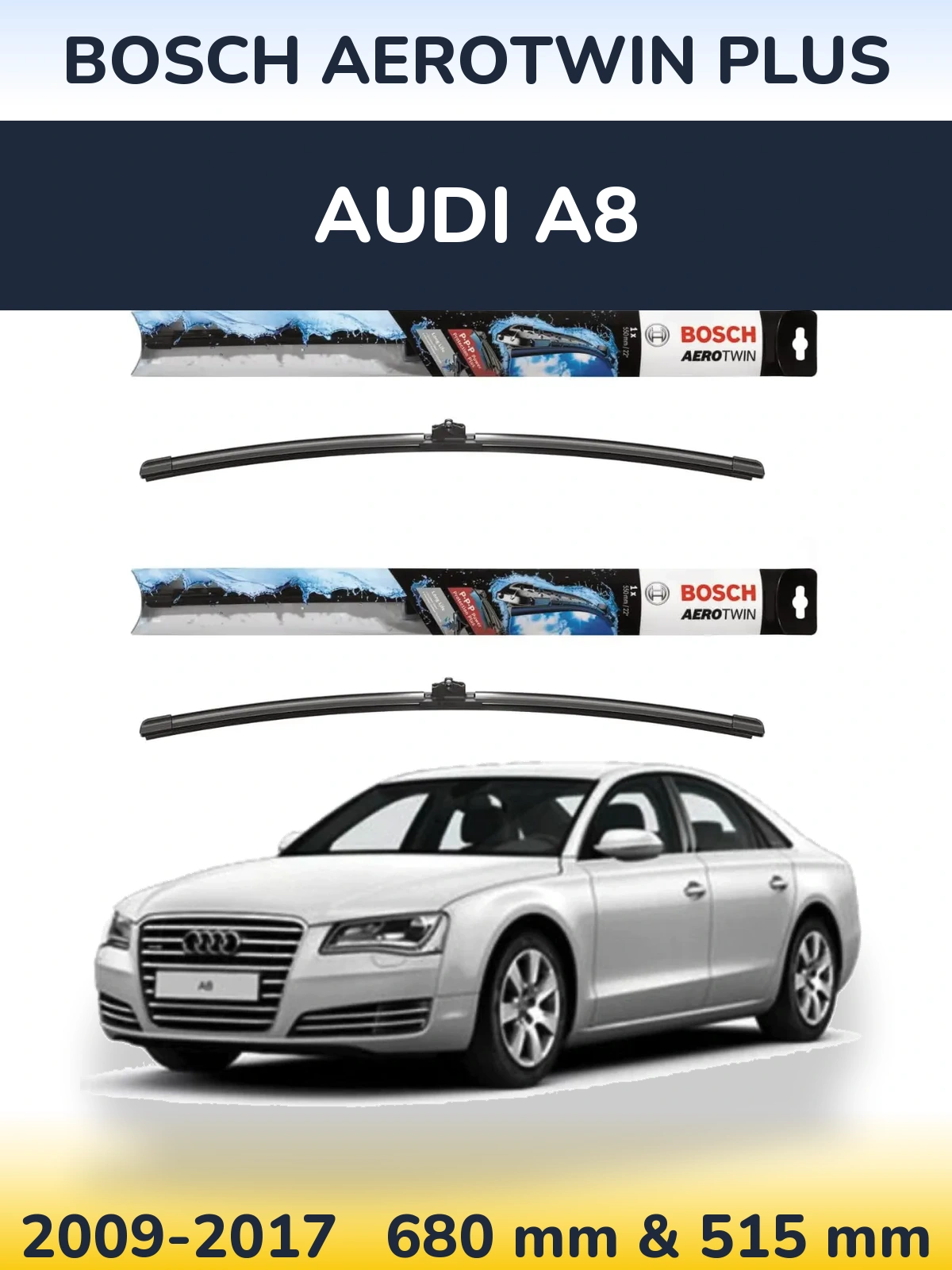 Sada předních stěračů BOSCH AeroTwin Plus 700 a 500 mm pro Audi A8 2009-2017