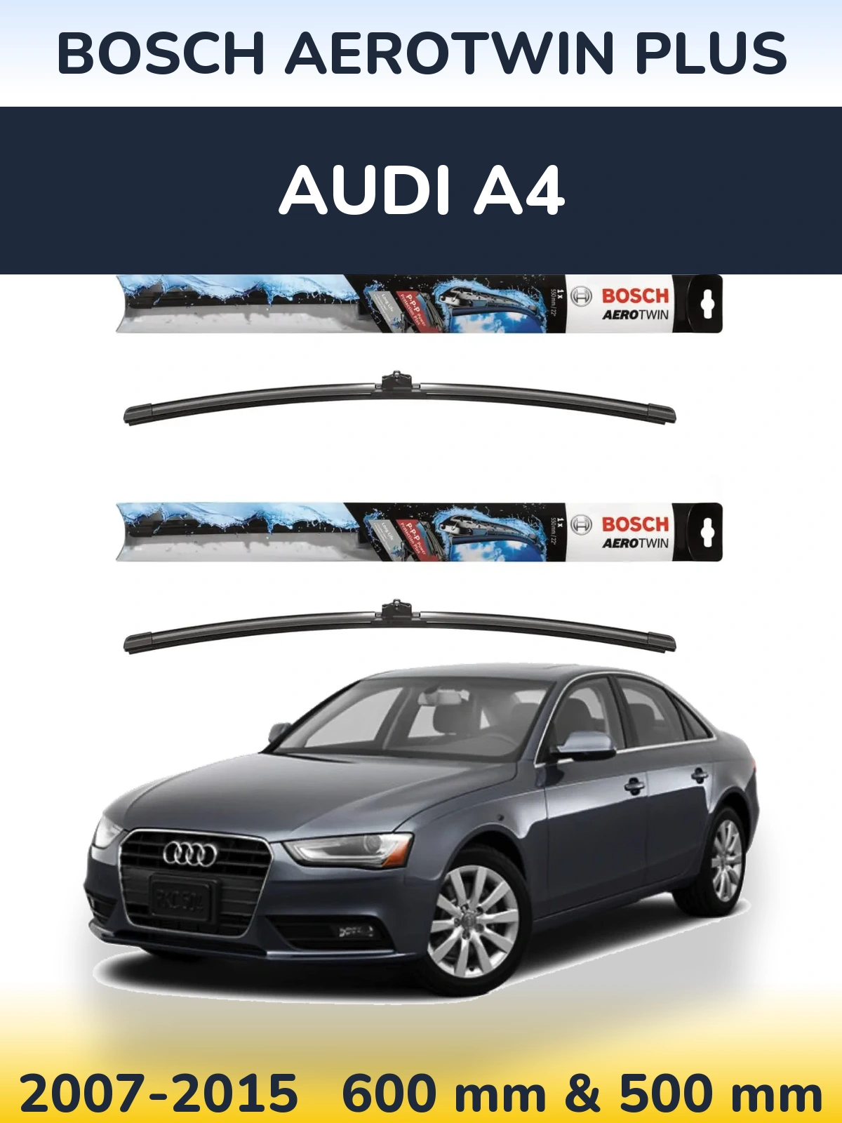 Sada předních stěračů BOSCH AeroTwin Plus 600 a 500 mm pro Audi A4 2007-2015