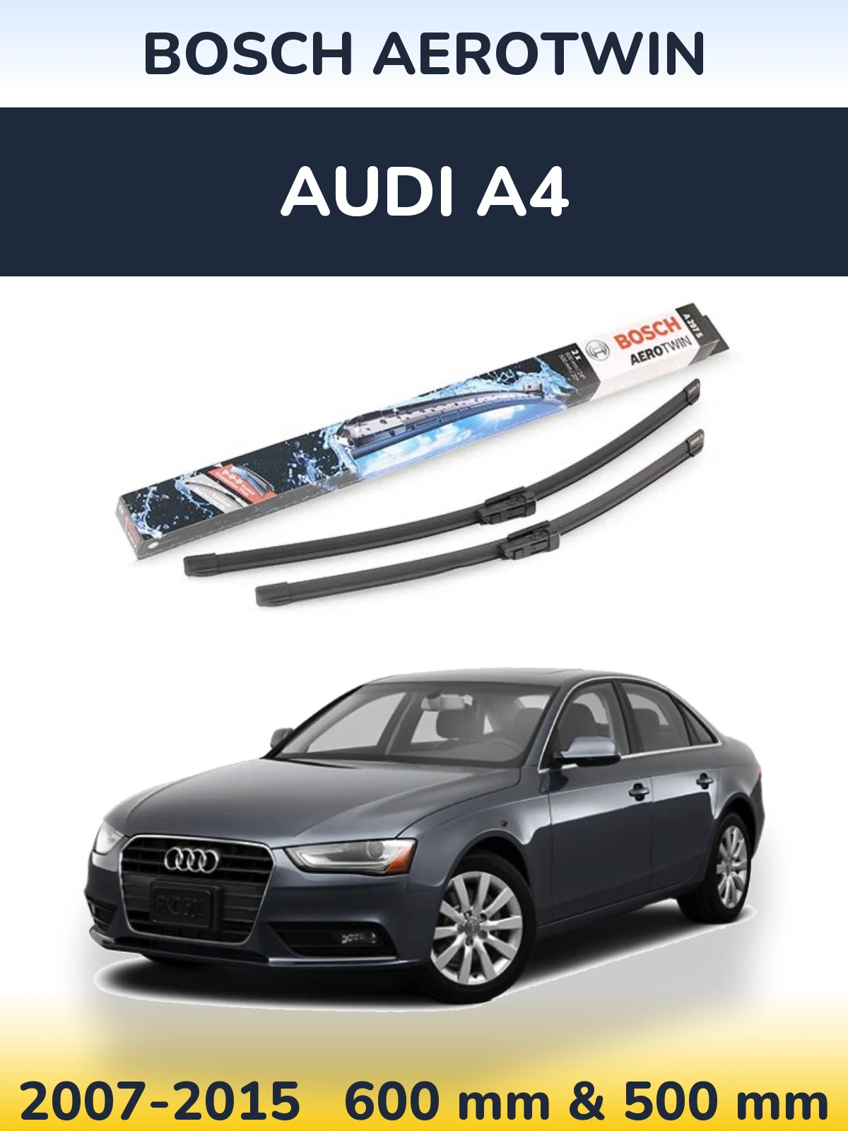 Sada předních stěračů BOSCH AeroTwin 600 a 500 mm pro Audi A4 2007-2015