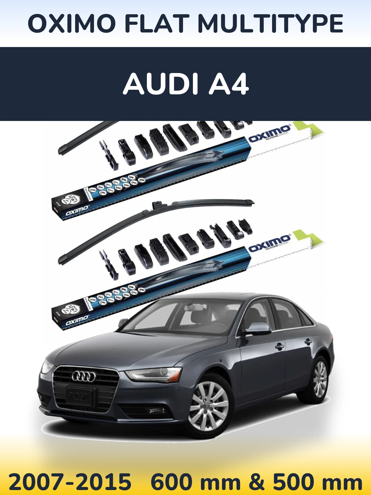 Sada předních stěračů Oximo Flat MultiType 600 a 500 mm pro Audi A4 2007-2015