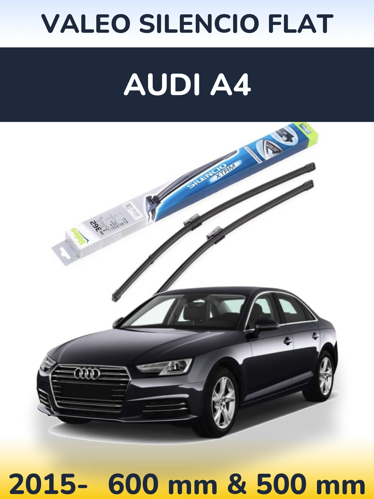 Комплект передніх щіток Valeo Silencio Flat 600 & 500 мм для Audi A4 2015-2026
