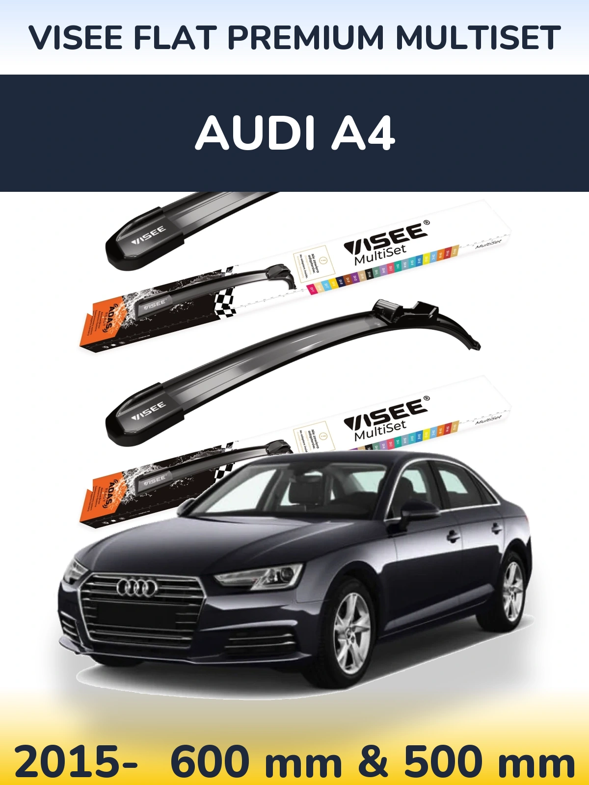 Sada předních stěračů VISEE FLAT PREMIUM MultiSet 600 a 500 mm pro Audi A4 2015-2026