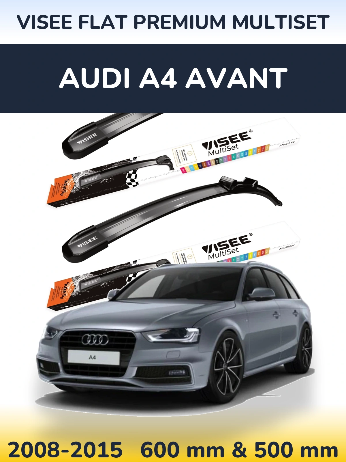 Sada předních stěračů VISEE FLAT PREMIUM MultiSet 600 a 500 mm pro Audi A4 Avant 2008-2015