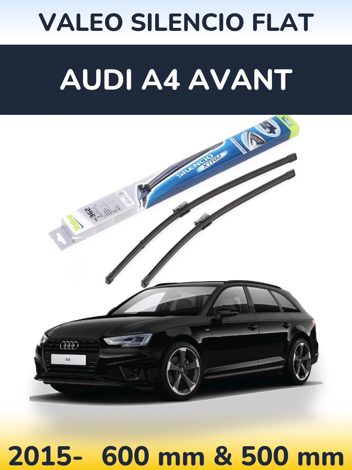 Sada předních stěračů Valeo Silencio Flat 600 a 500 mm pro Audi A4 Avant 2015-2026