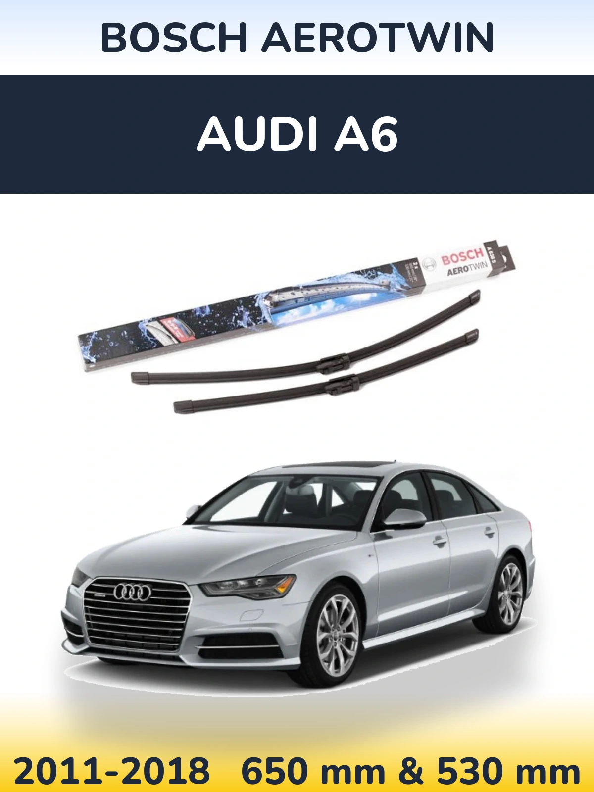Sada předních stěračů BOSCH AeroTwin 650 a 530 mm pro Audi A6 2011-2018
