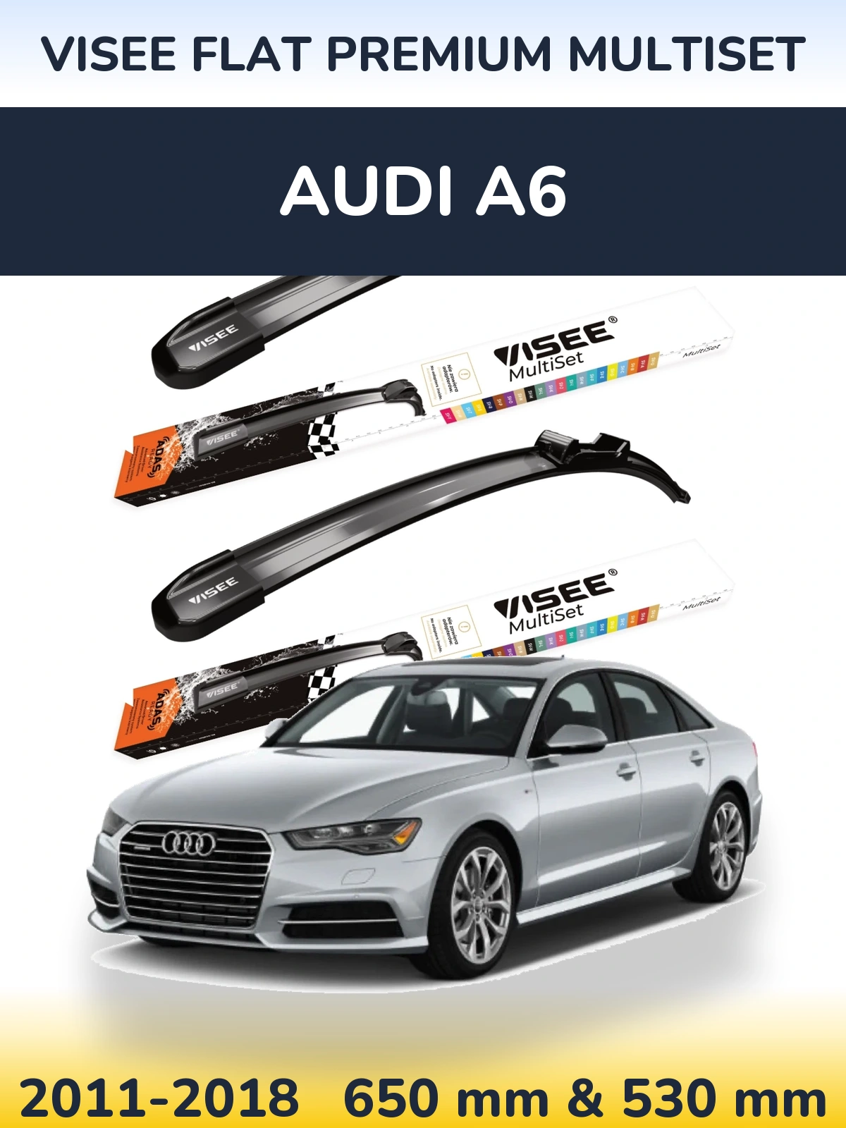 Sada předních stěračů VISEE FLAT PREMIUM MultiSet 650 a 530 mm pro Audi A6 2011-2018