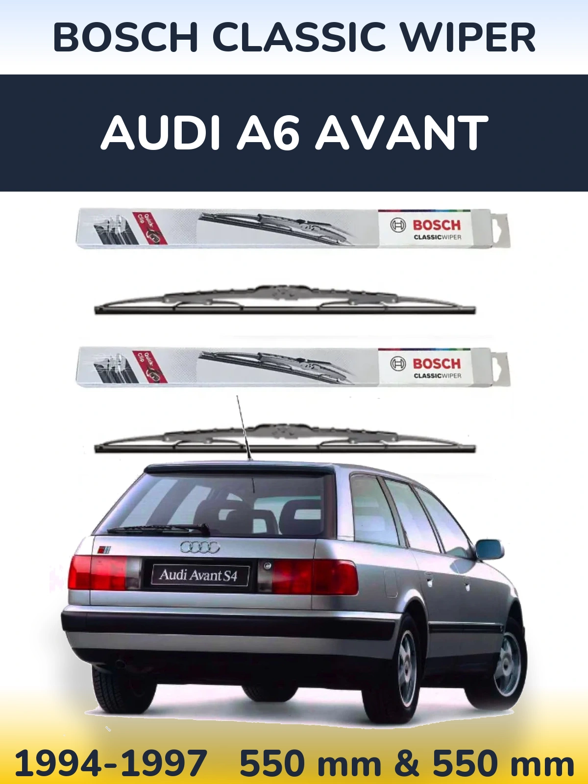Sada předních stěračů BOSCH Classic Wiper 550 a 550 mm pro Audi A6 Avant 1994-1997