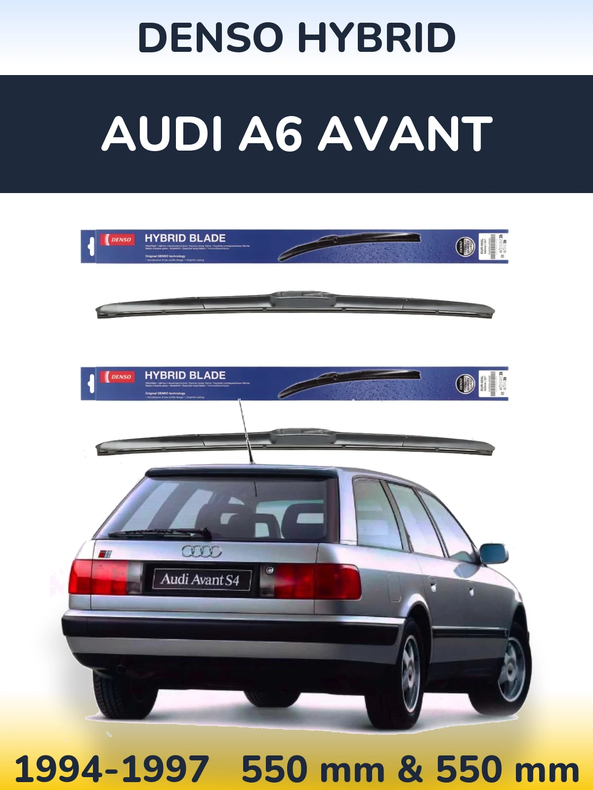 Sada předních stěračů Denso Hybrid 550 a 550 mm pro Audi A6 Avant 1994-1997