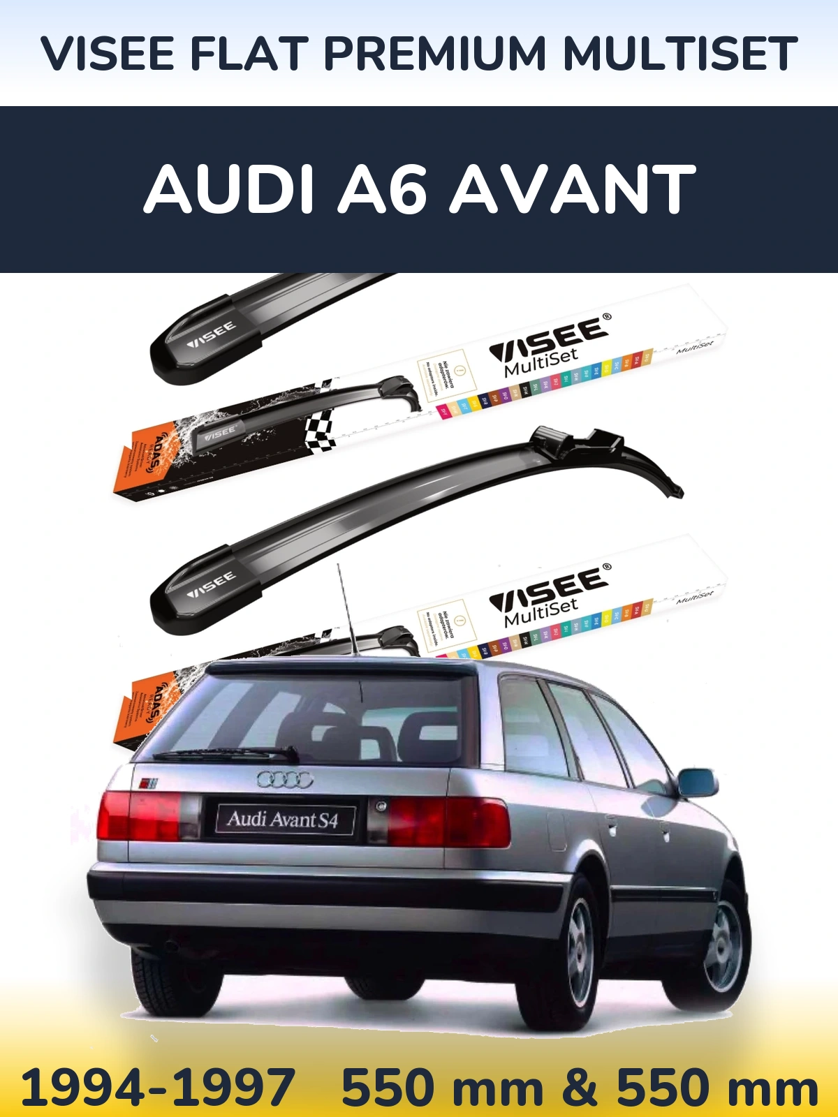 Sada předních stěračů VISEE FLAT PREMIUM MultiSet 550 a 550 mm pro Audi A6 Avant 1994-1997