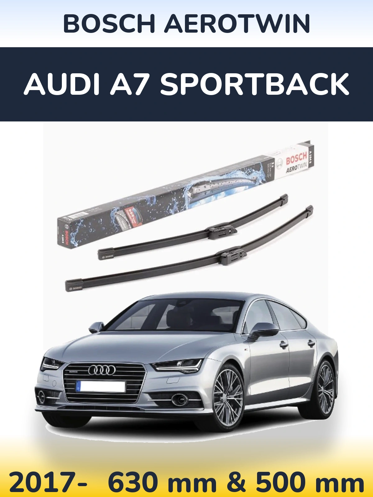 Sada předních stěračů BOSCH AeroTwin 630 a 500 mm pro Audi A7 Sportback 2017-2026