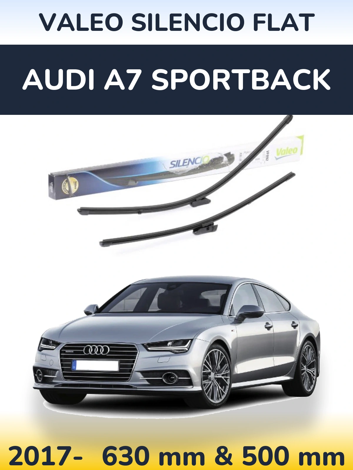 Sada předních stěračů Valeo Silencio Flat 630 a 500 mm pro Audi A7 Sportback 2017-2026
