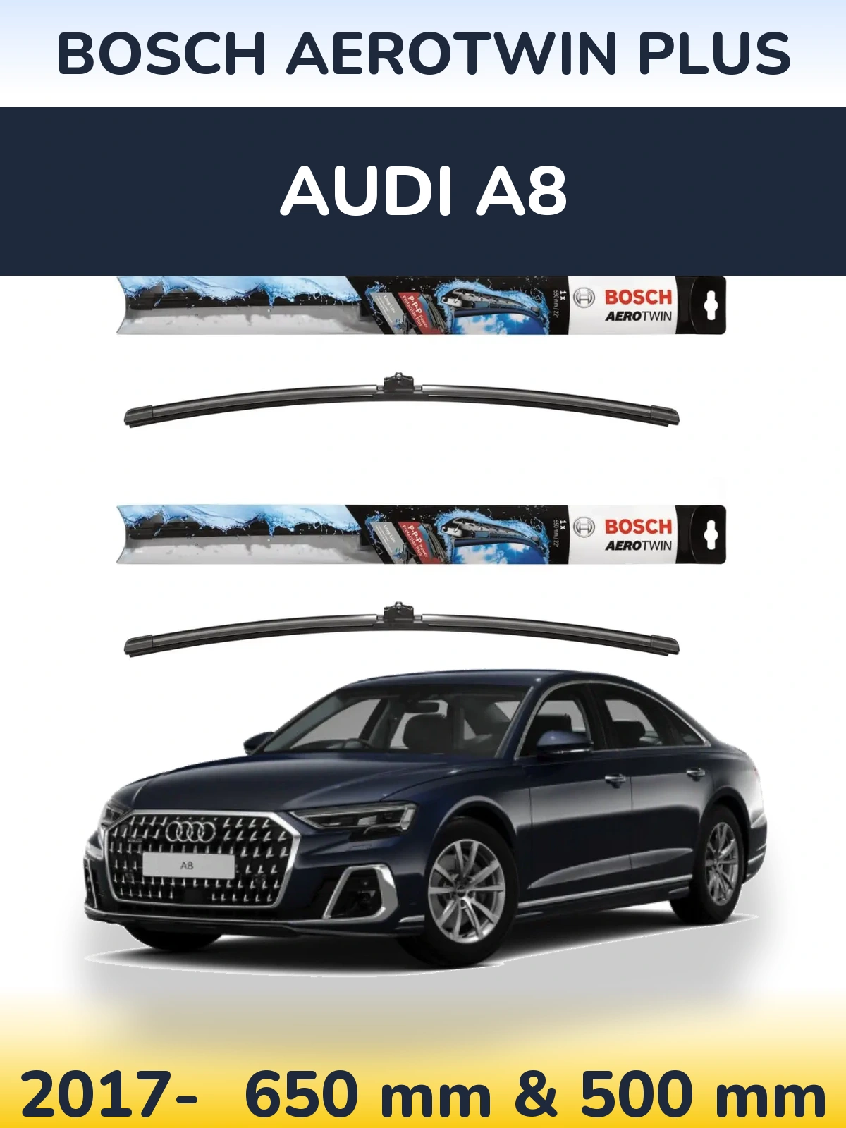 Комплект передніх щіток BOSCH AeroTwin Plus 650 & 500 мм для Audi A8 2017-2026