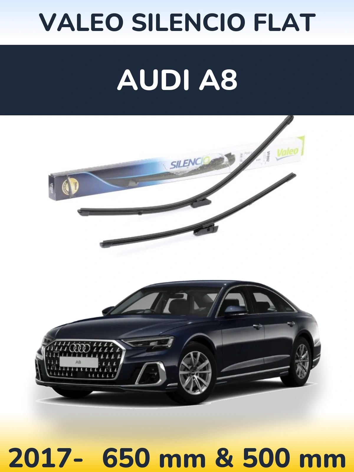 Sada předních stěračů Valeo Silencio Flat 630 a 500 mm pro Audi A8 2017-2026