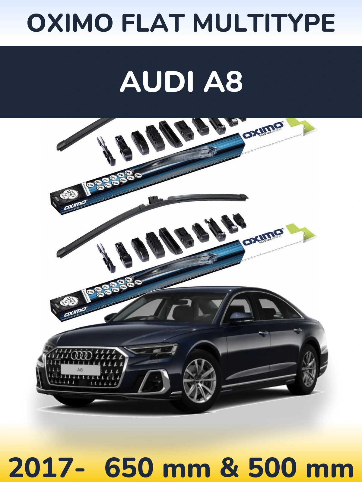Комплект передніх щіток Oximo Flat MultiТипe 650 & 500 мм для Audi A8 2017-2026