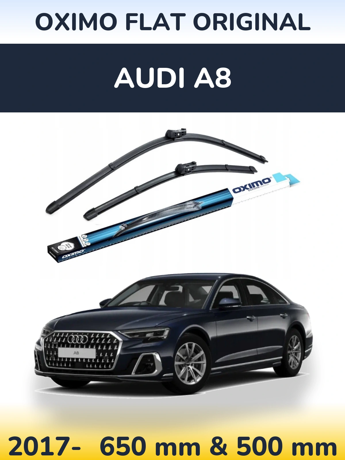 Sada předních stěračů Oximo Flat Original 650 a 500 mm pro Audi A8 2017-2026