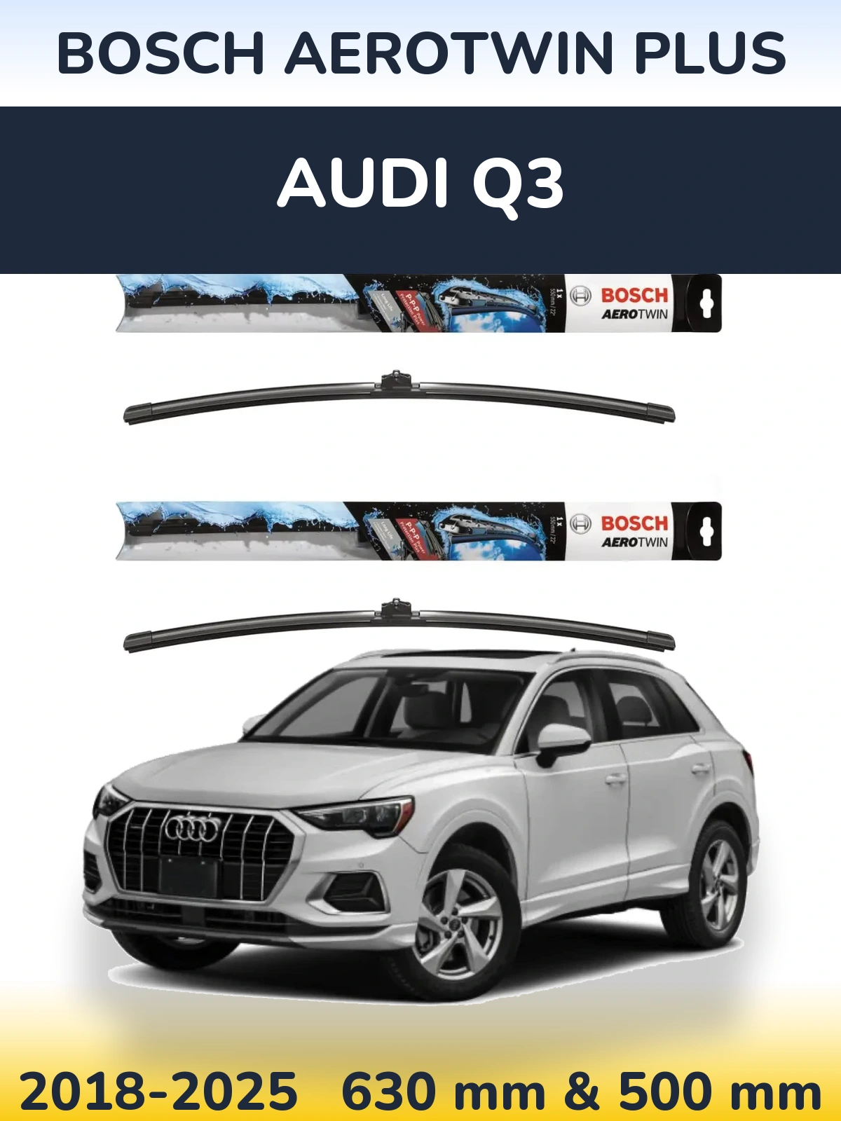 Sada předních stěračů BOSCH AeroTwin Plus 600 a 500 mm pro Audi Q3 2018-2025