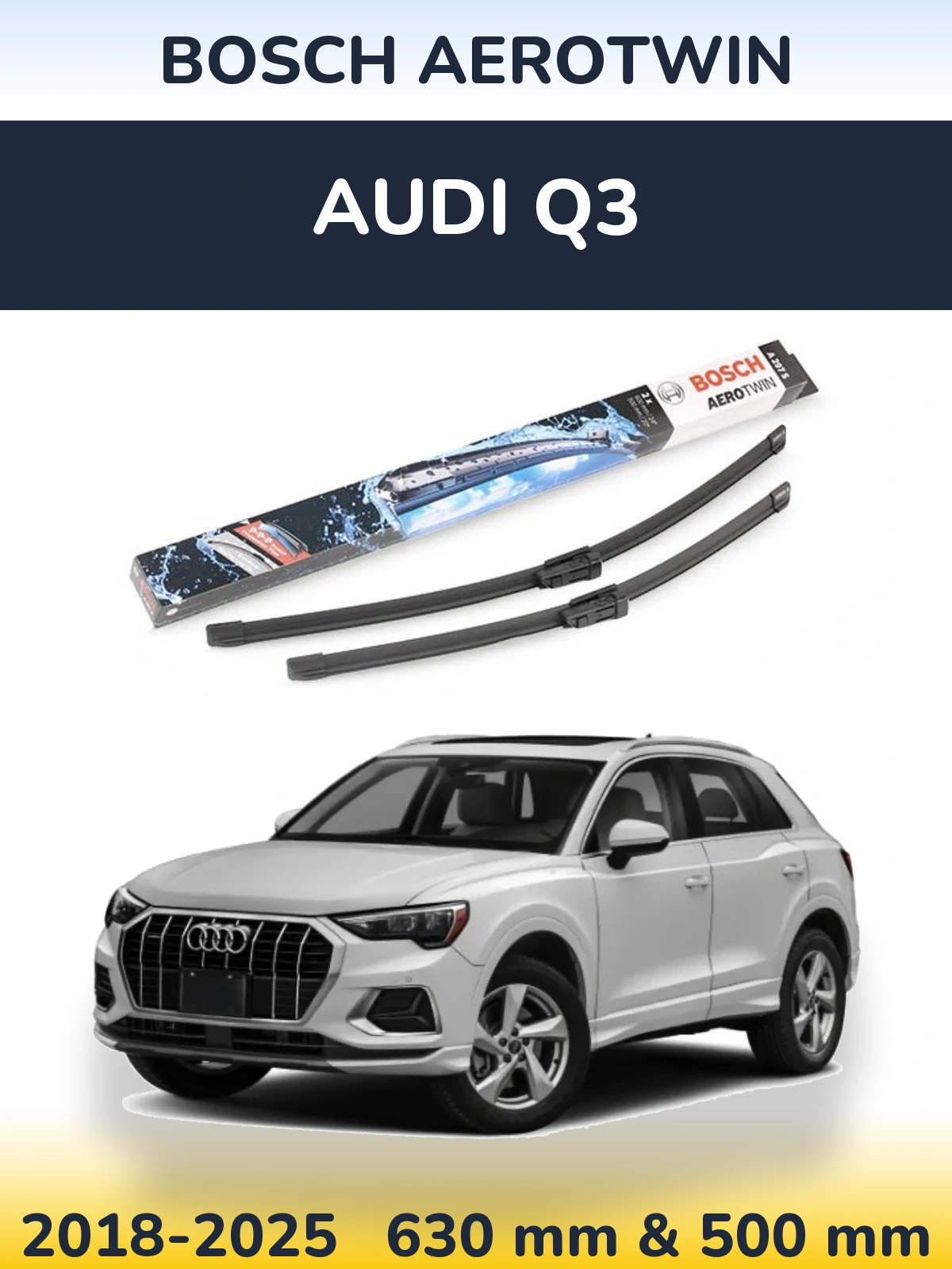 Sada předních stěračů BOSCH AeroTwin 600 a 500 mm pro Audi Q3 2018-2025