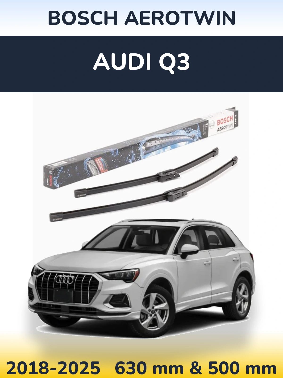 Sada předních stěračů BOSCH AeroTwin 630 a 500 mm pro Audi Q3 2018-2025