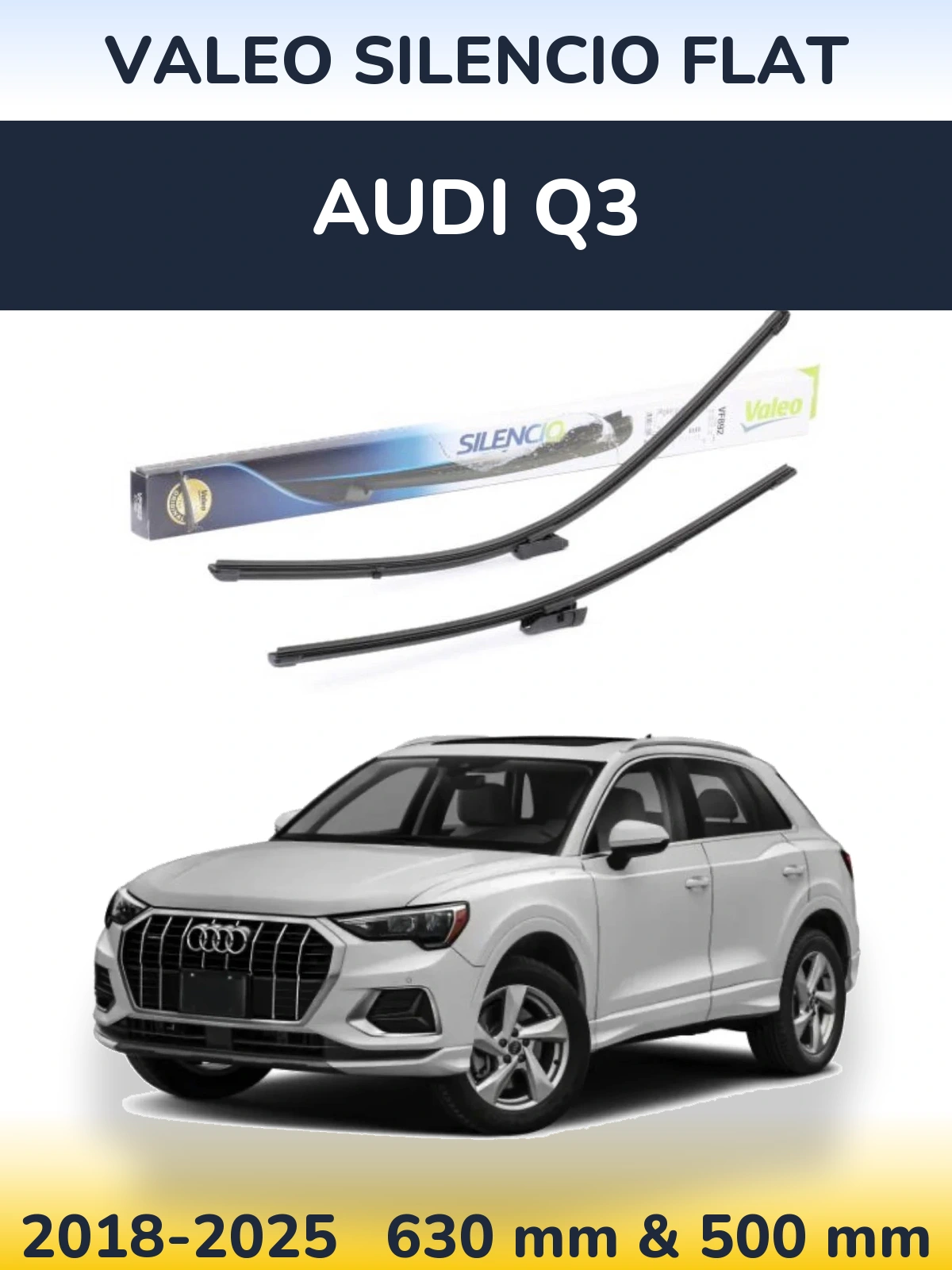 Sada předních stěračů Valeo Silencio Flat 630 a 500 mm pro Audi Q3 2018-2025