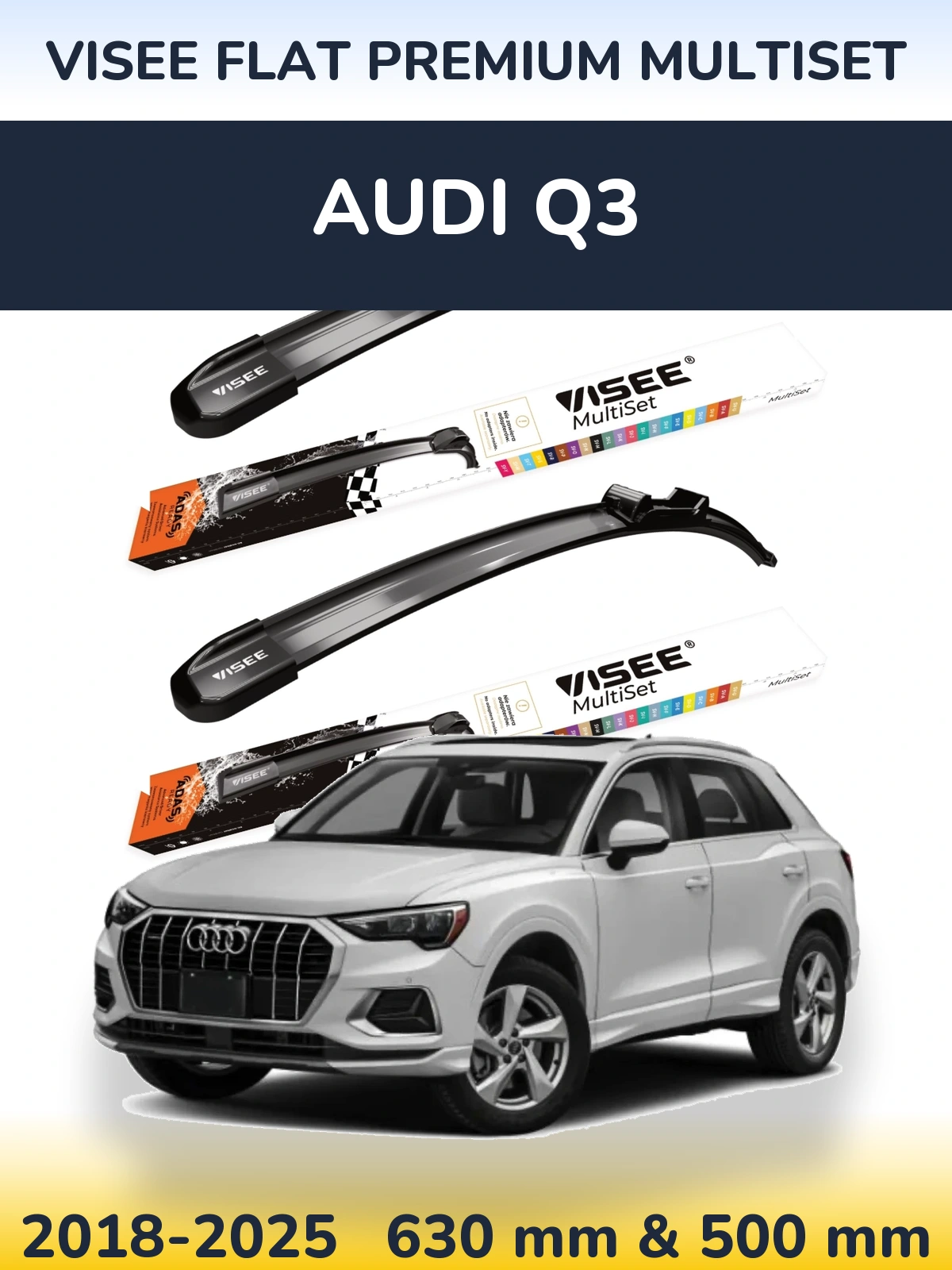 Sada předních stěračů VISEE FLAT PREMIUM MultiSet 630 a 500 mm pro Audi Q3 2018-2025