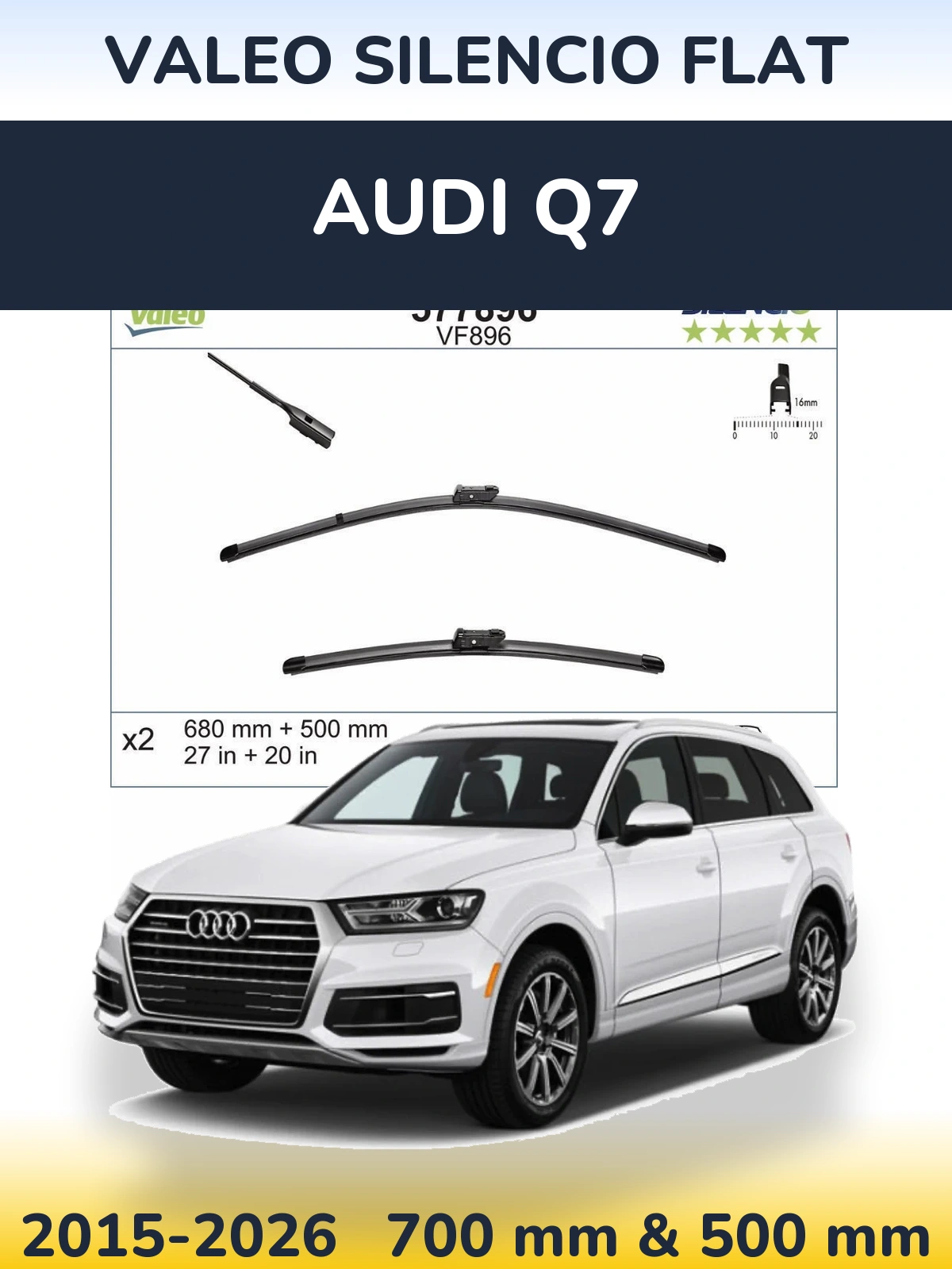 Sada předních stěračů Valeo Silencio Flat 680 a 500 mm pro Audi Q7 2015-2026
