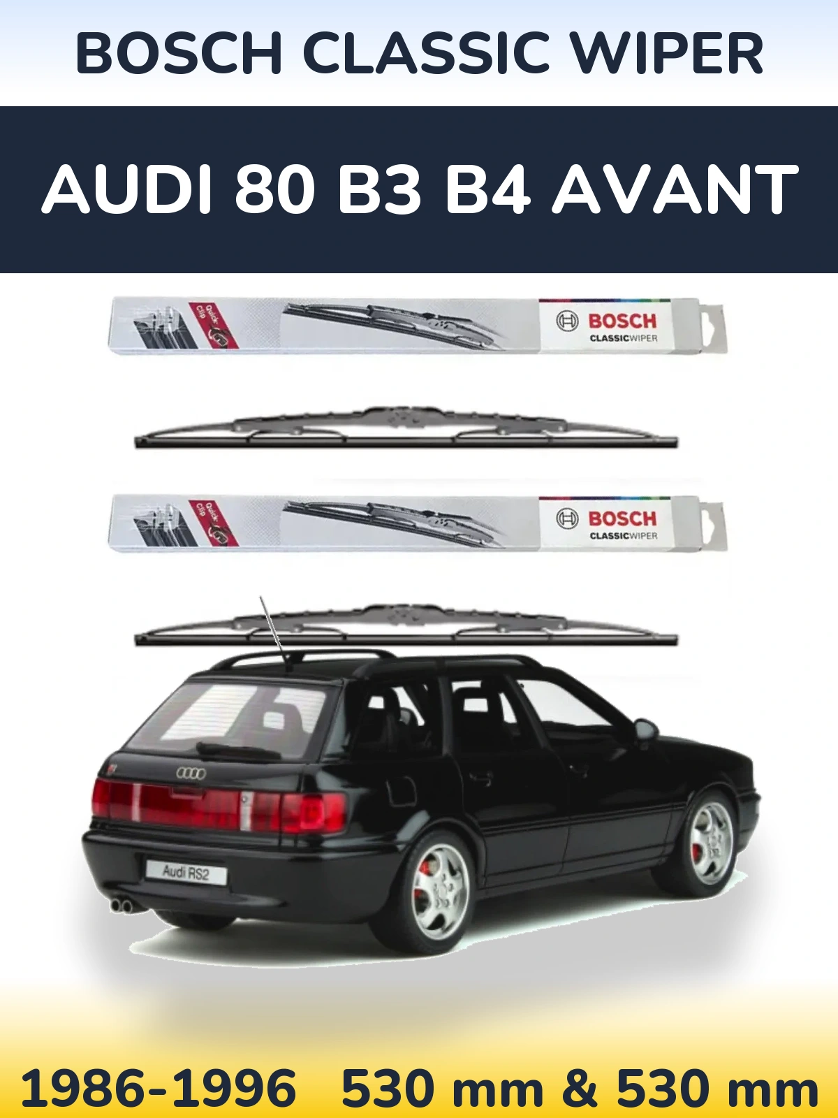 Sada předních stěračů BOSCH Classic Wiper 530 a 530 mm pro Audi 80 B3 B4 Avant 1986-1996
