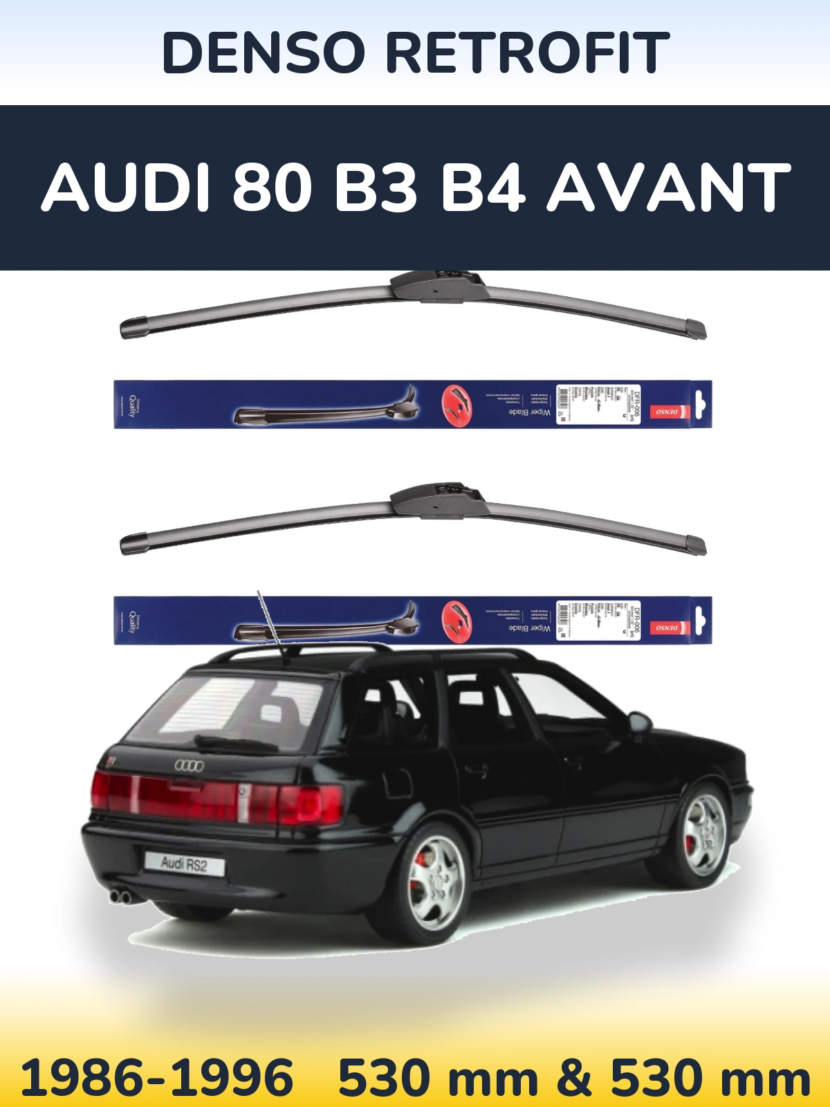 Sada předních stěračů Denso Retrofit 530 a 530 mm pro Audi 80 B3 B4 Avant 1986-1996