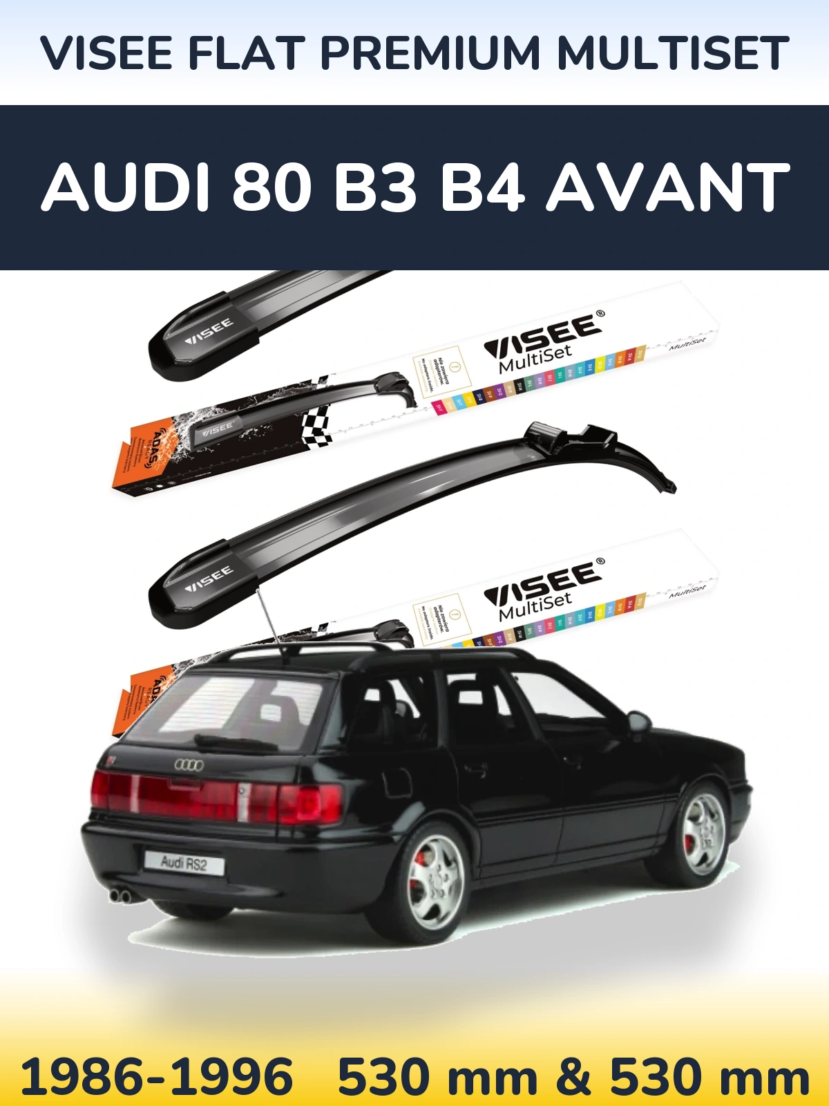 Sada předních stěračů VISEE FLAT PREMIUM MultiSet 530 a 530 mm pro Audi 80 B3 B4 Avant 1986-1996