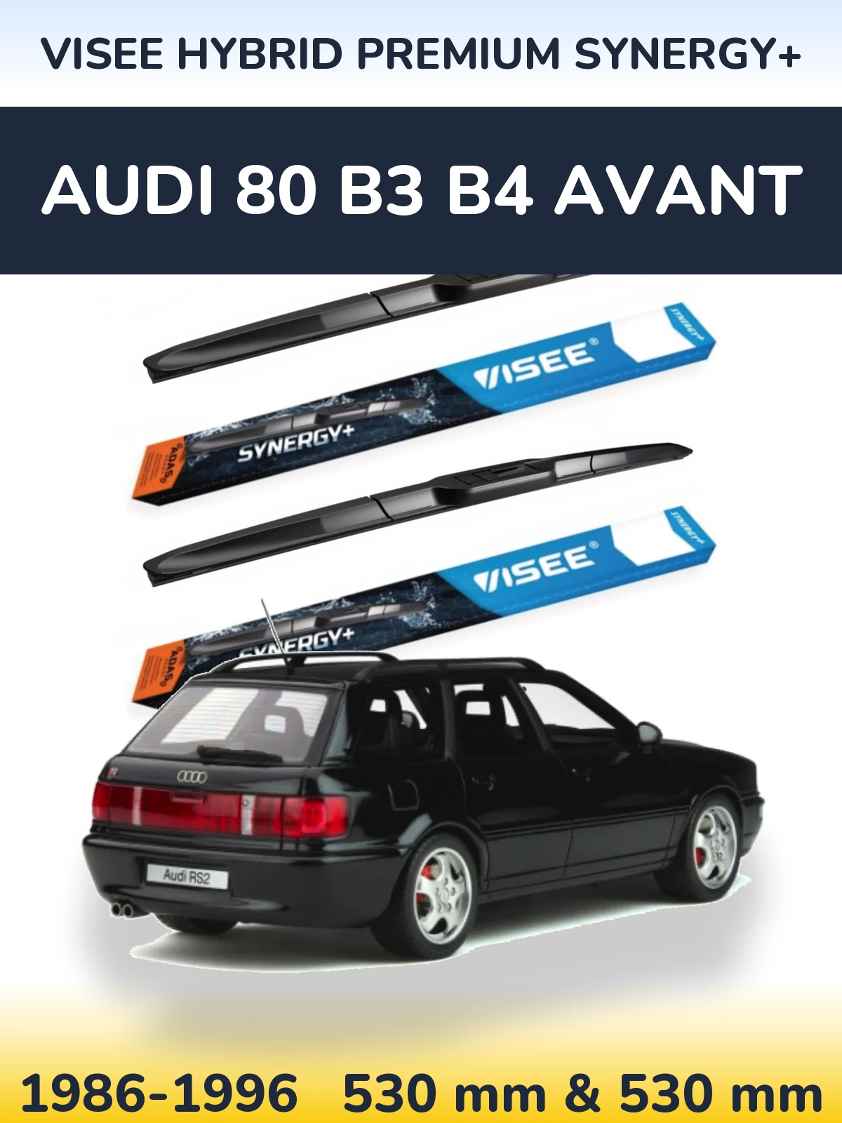 Sada předních stěračů VISEE HYBRID PREMIUM SYNERGY+ 530 a 530 mm pro Audi 80 B3 B4 Avant 1986-1996