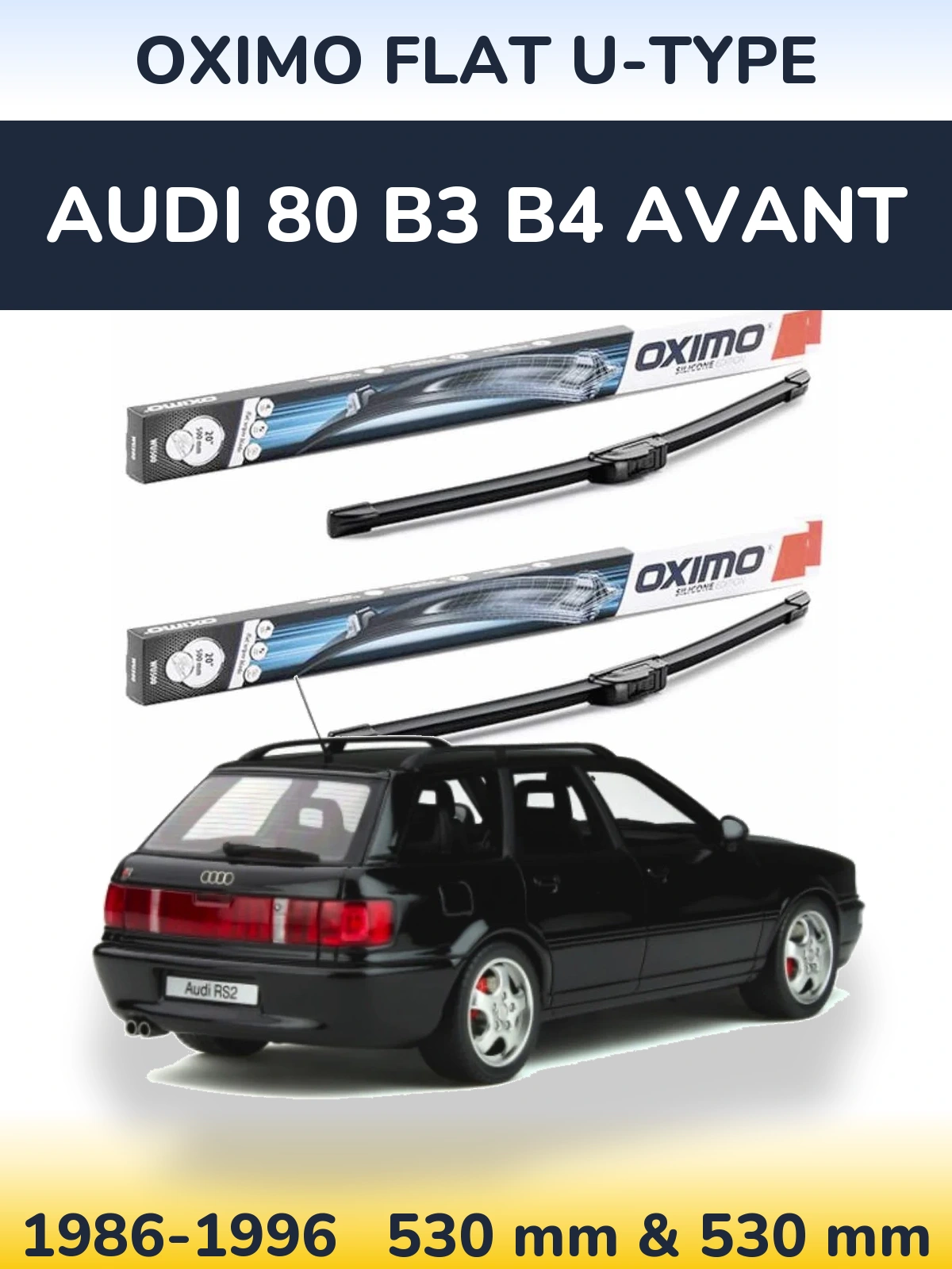 Sada předních stěračů Oximo Flat U-type 530 a 530 mm pro Audi 80 B3 B4 Avant 1986-1996