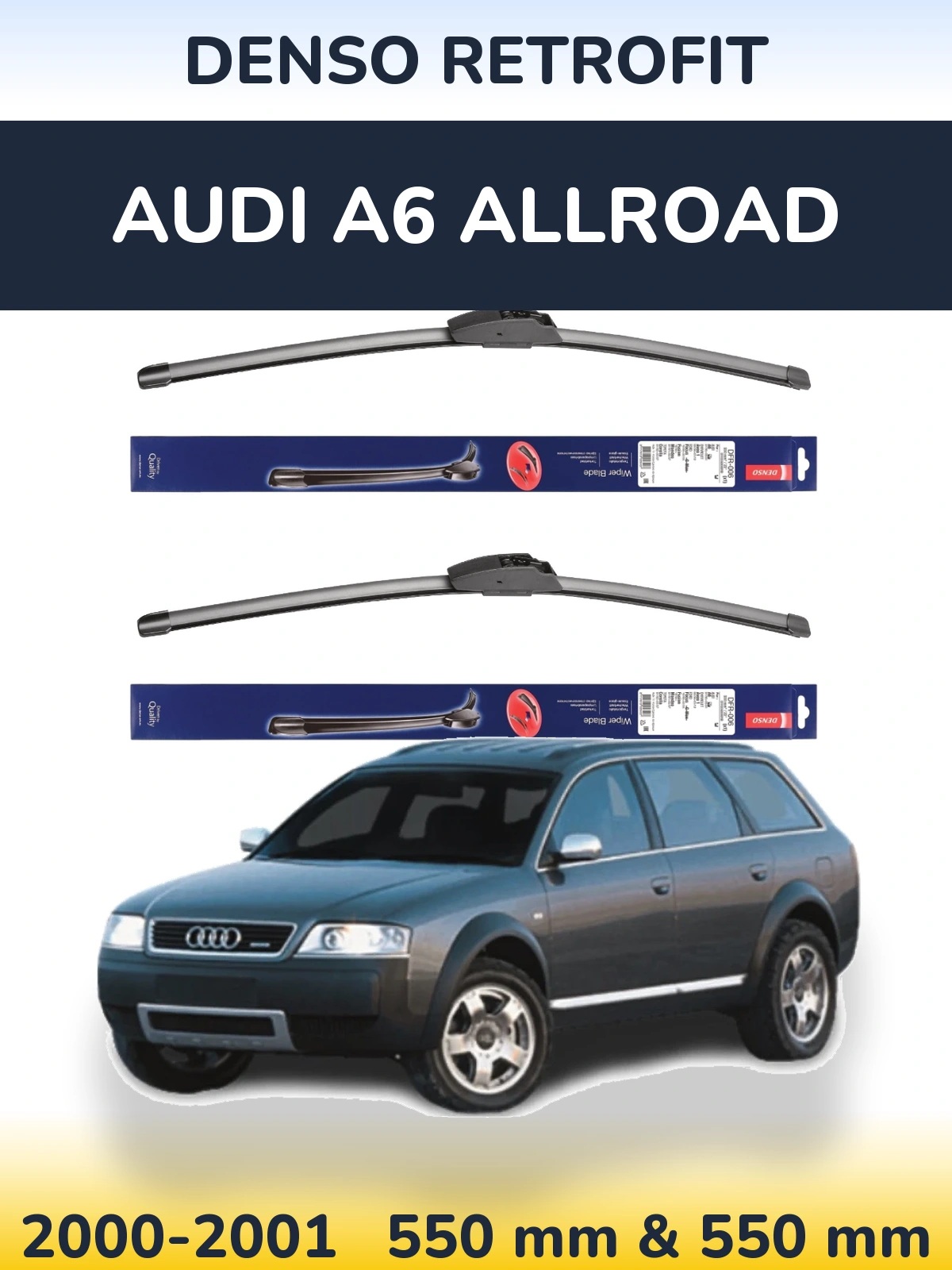 Sada předních stěračů Denso Retrofit 550 a 550 mm pro Audi A6 Allroad 2000-2001