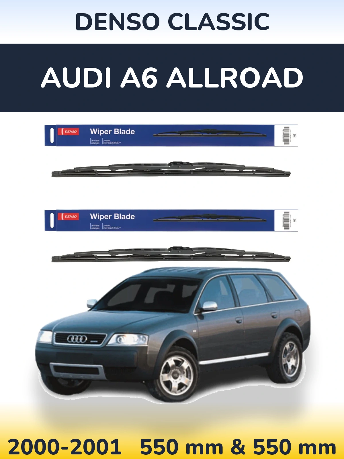 Sada předních stěračů Denso Classic 550 a 550 mm pro Audi A6 Allroad 2000-2001