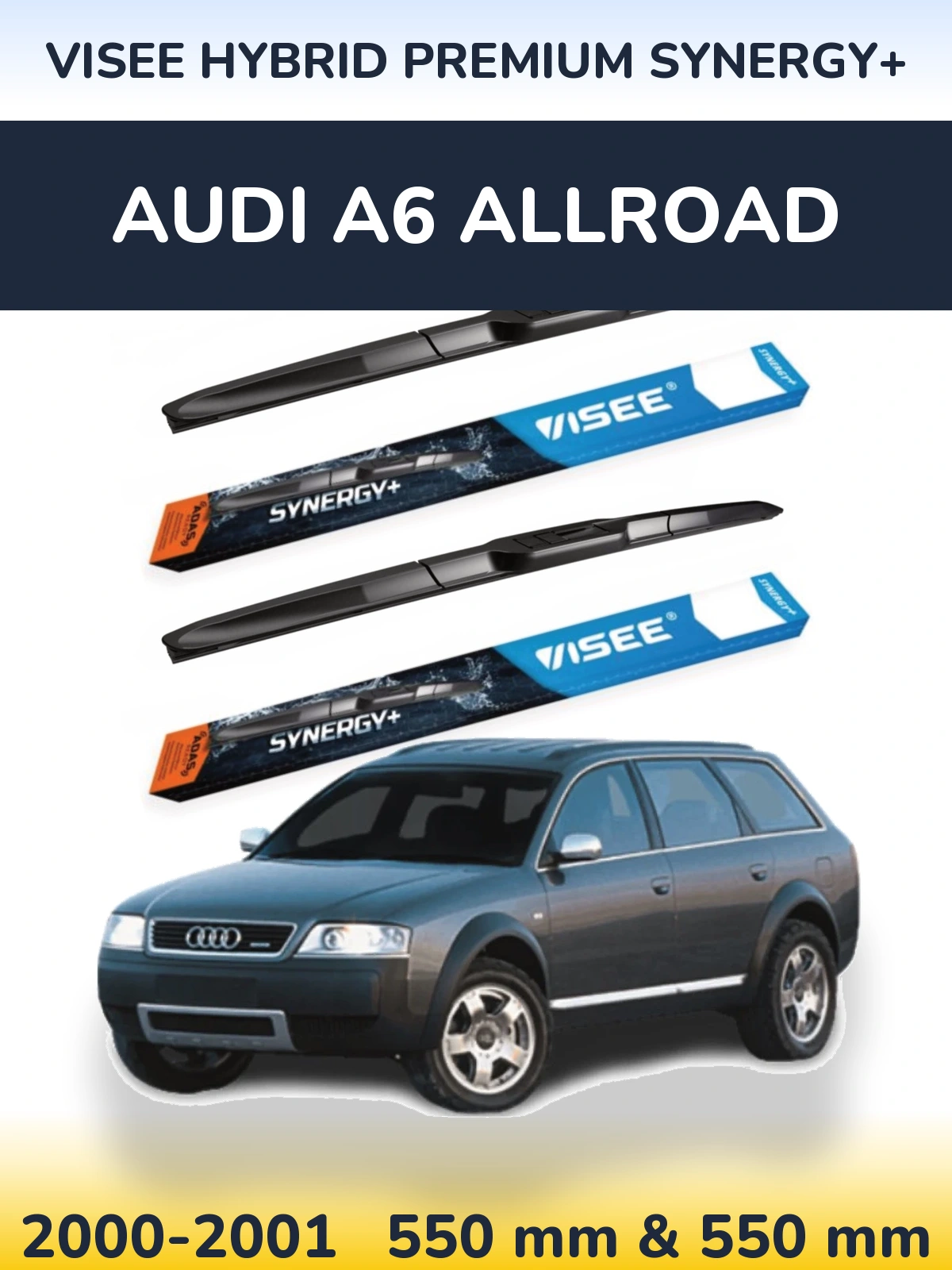 Sada předních stěračů VISEE HYBRID PREMIUM SYNERGY+ 550 a 550 mm pro Audi A6 Allroad 2000-2001