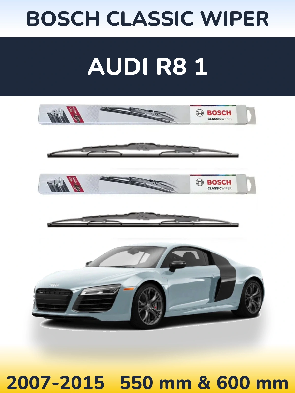 Sada předních stěračů BOSCH Classic Wiper 550 a 600 mm pro Audi R8 1 2007-2015
