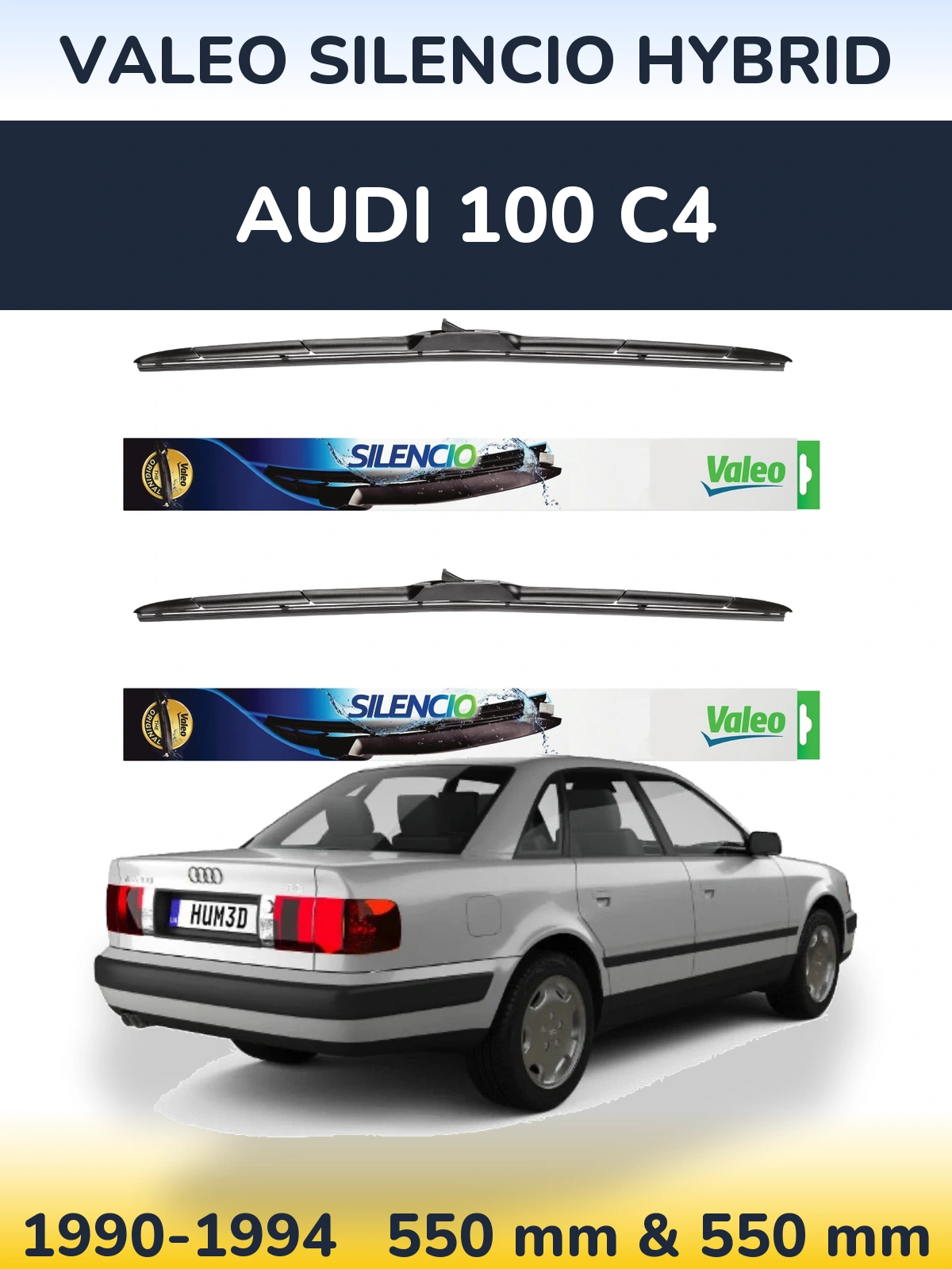 Sada předních stěračů Valeo Silencio Hybrid 550 a 550 mm pro Audi 100 C4 1990-1994