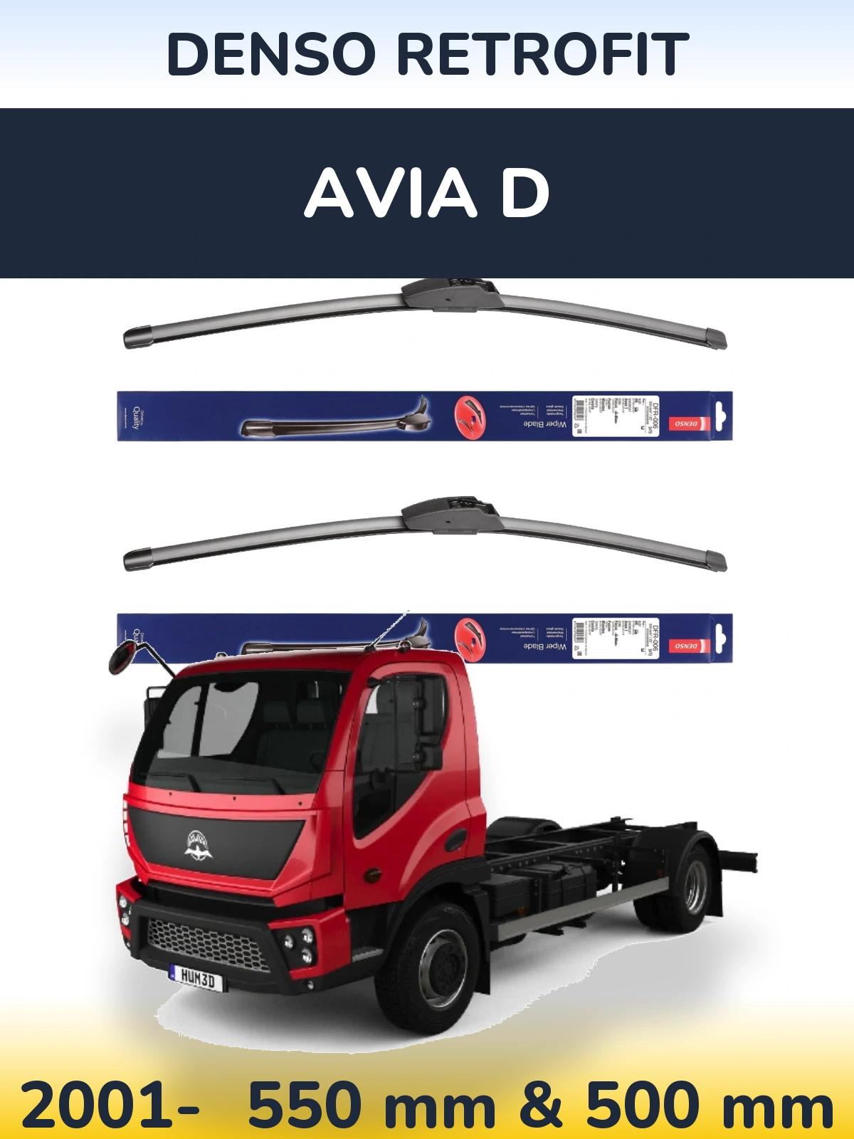 Sada předních stěračů Denso Retrofit 550 a 500 mm pro Avia D 2001-2026