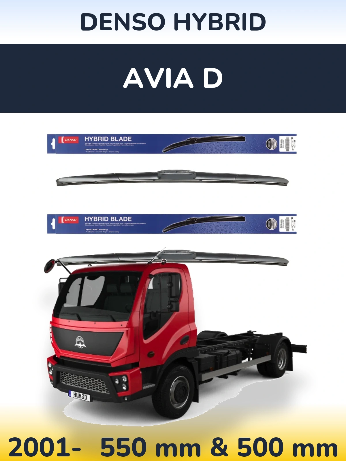 Sada předních stěračů Denso Hybrid 550 a 500 mm pro Avia D 2001-2026