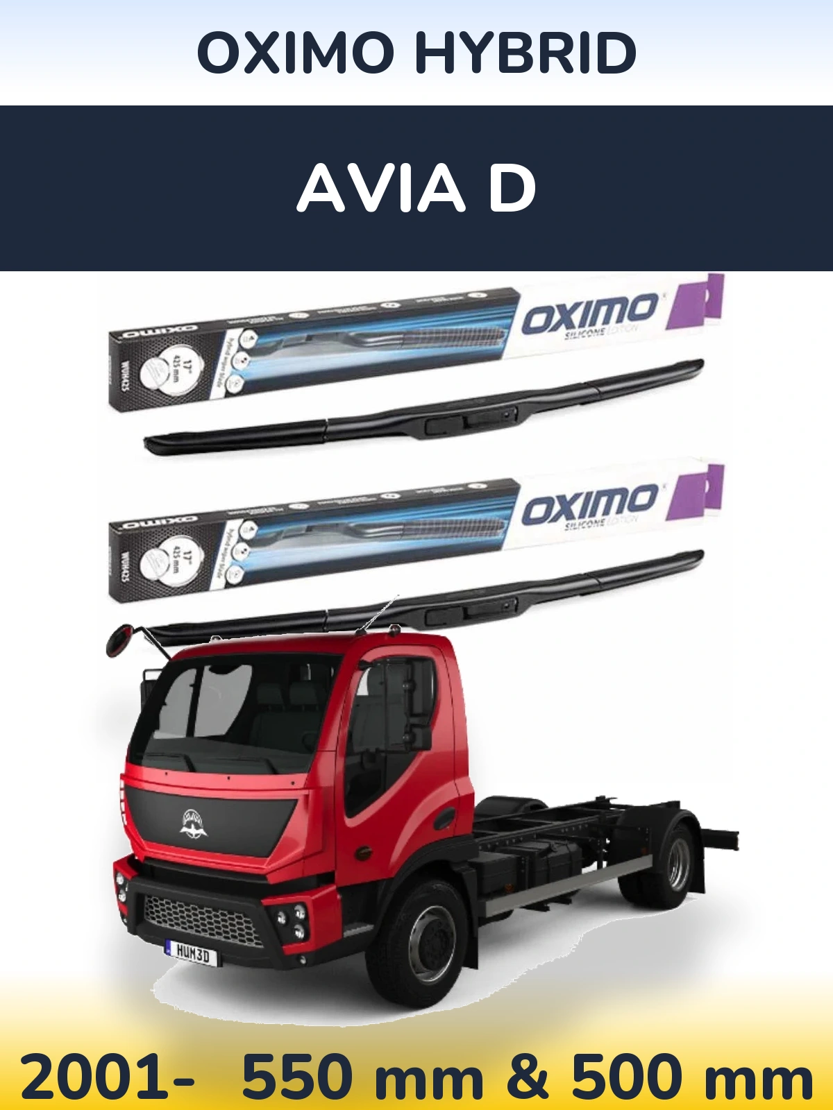 Sada předních stěračů Oximo Hybrid 550 a 500 mm pro Avia D 2001-2026