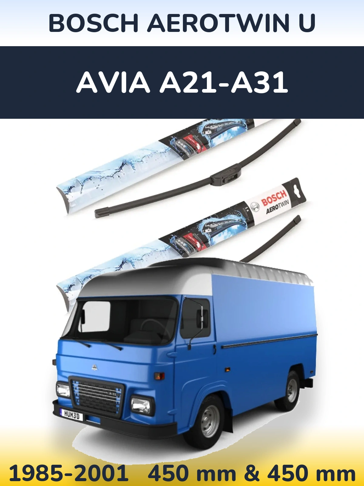Sada předních stěračů BOSCH AeroTwin U 450 a 450 mm pro Avia A21-A31 1985-2001
