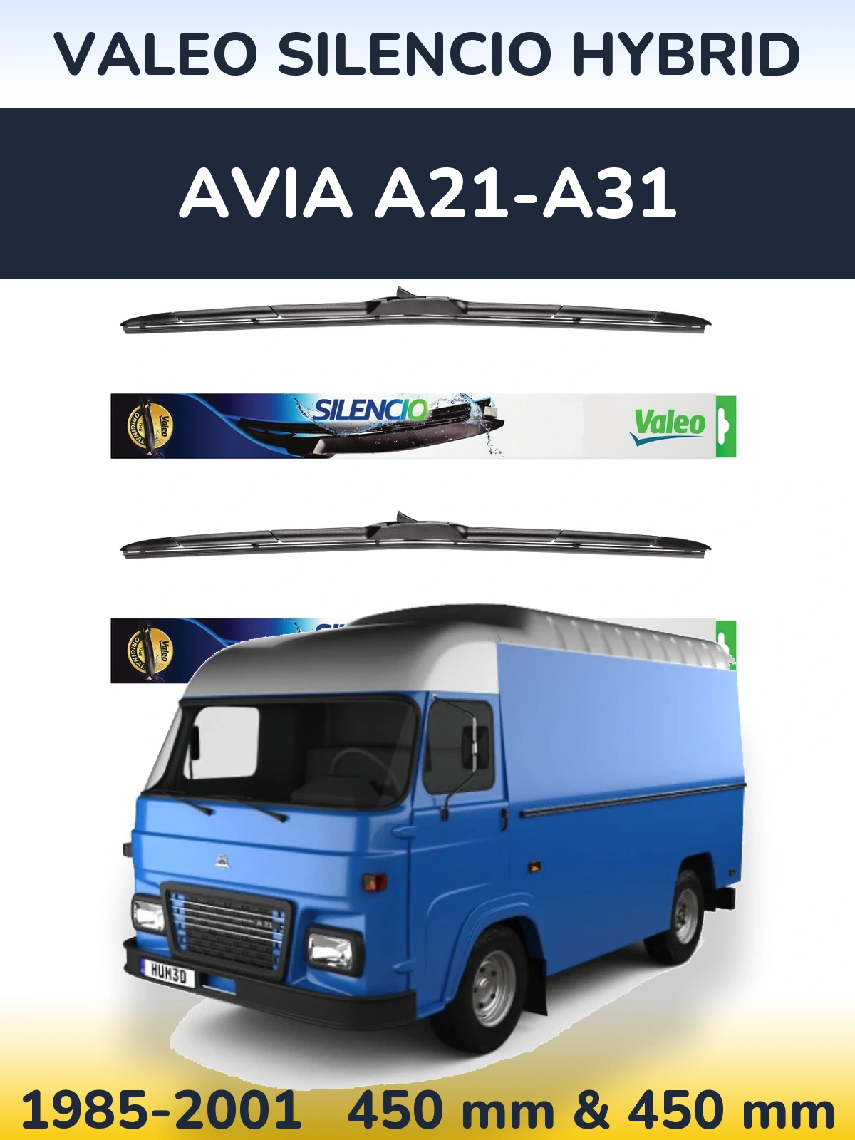 Sada předních stěračů Valeo Silencio Hybrid 450 a 450 mm pro Avia A21-A31 1985-2001
