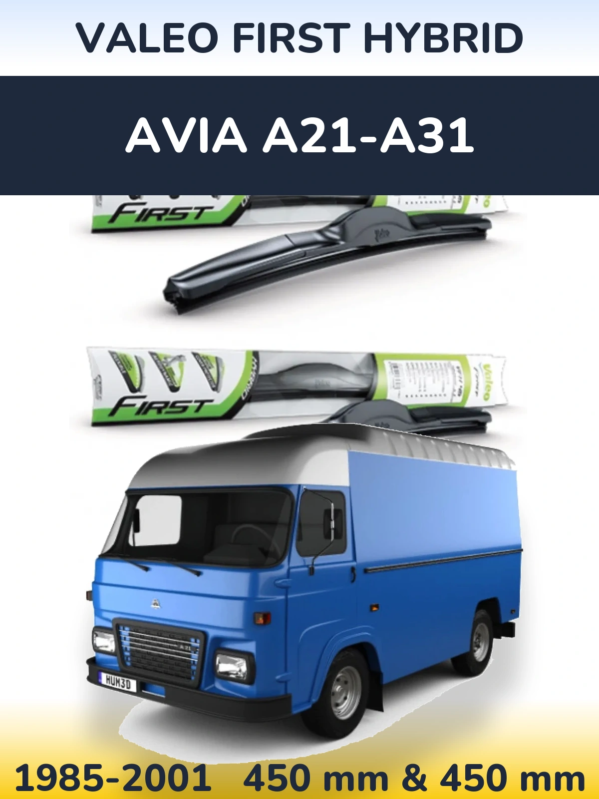 Sada předních stěračů Valeo First Hybrid 450 a 450 mm pro Avia A21-A31 1985-2001
