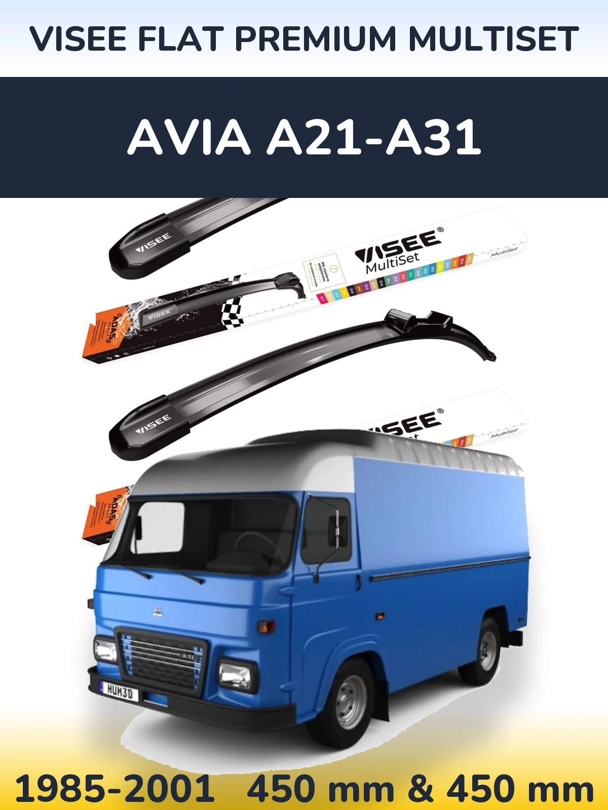Sada předních stěračů VISEE FLAT PREMIUM MultiSet 450 a 450 mm pro Avia A21-A31 1985-2001