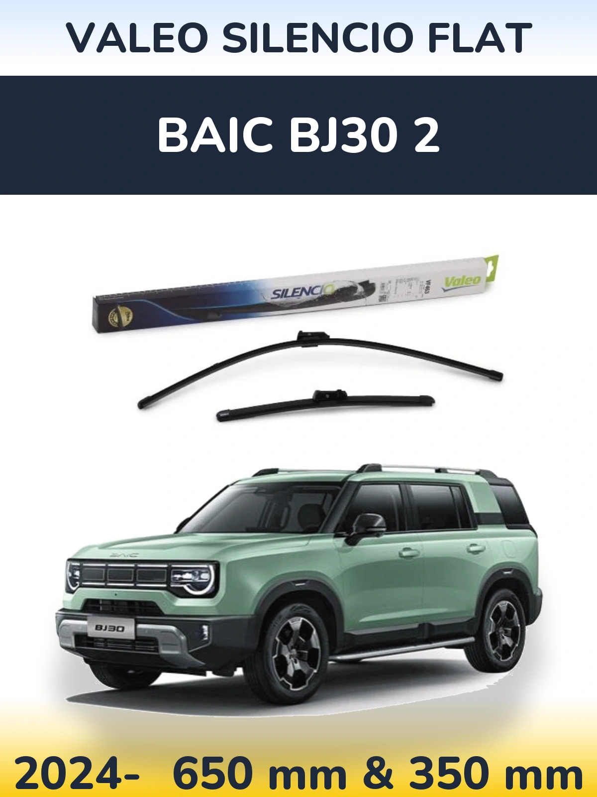 Sada předních stěračů Valeo Silencio Flat 650 a 350 mm pro BAIC BJ30 2 2024-2026